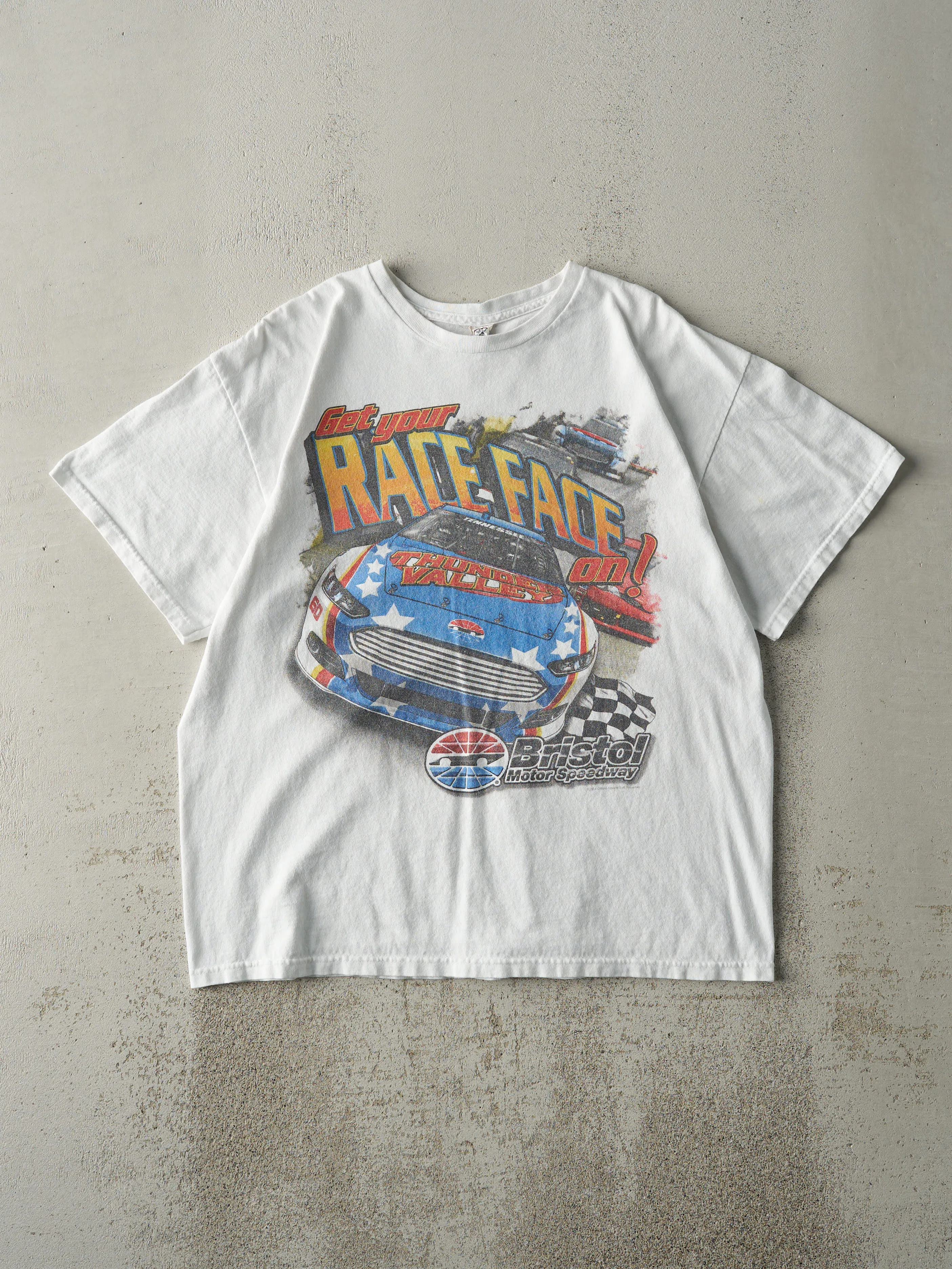 14' White Bristol Motors Speedway Racing Tee (M/L) sold by Rebalance Vintage