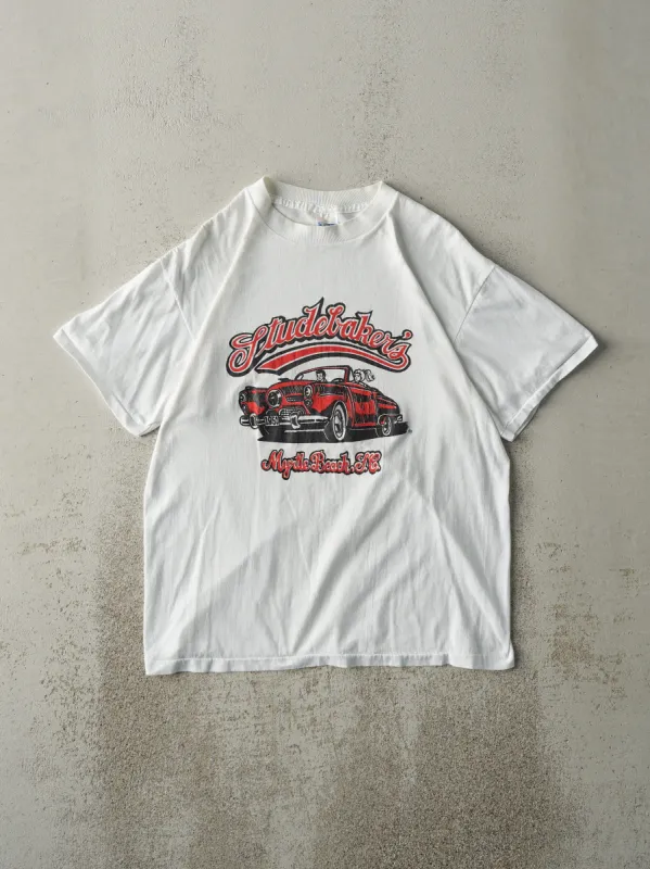 Vintage 80s White Studebaker's Myrtle Beach Single Stitch Tee (S) sold by Rebalance Vintage