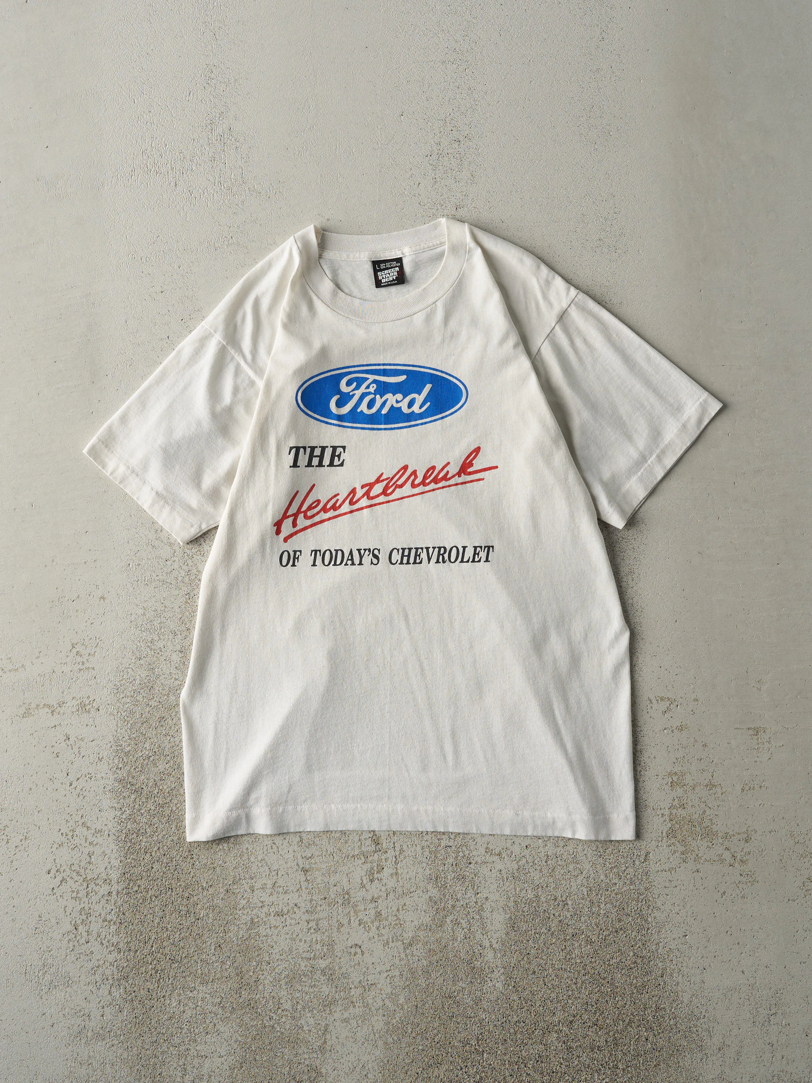 Vintage 90s White Ford Slogan Single Stitch Tee (M) sold by Rebalance Vintage