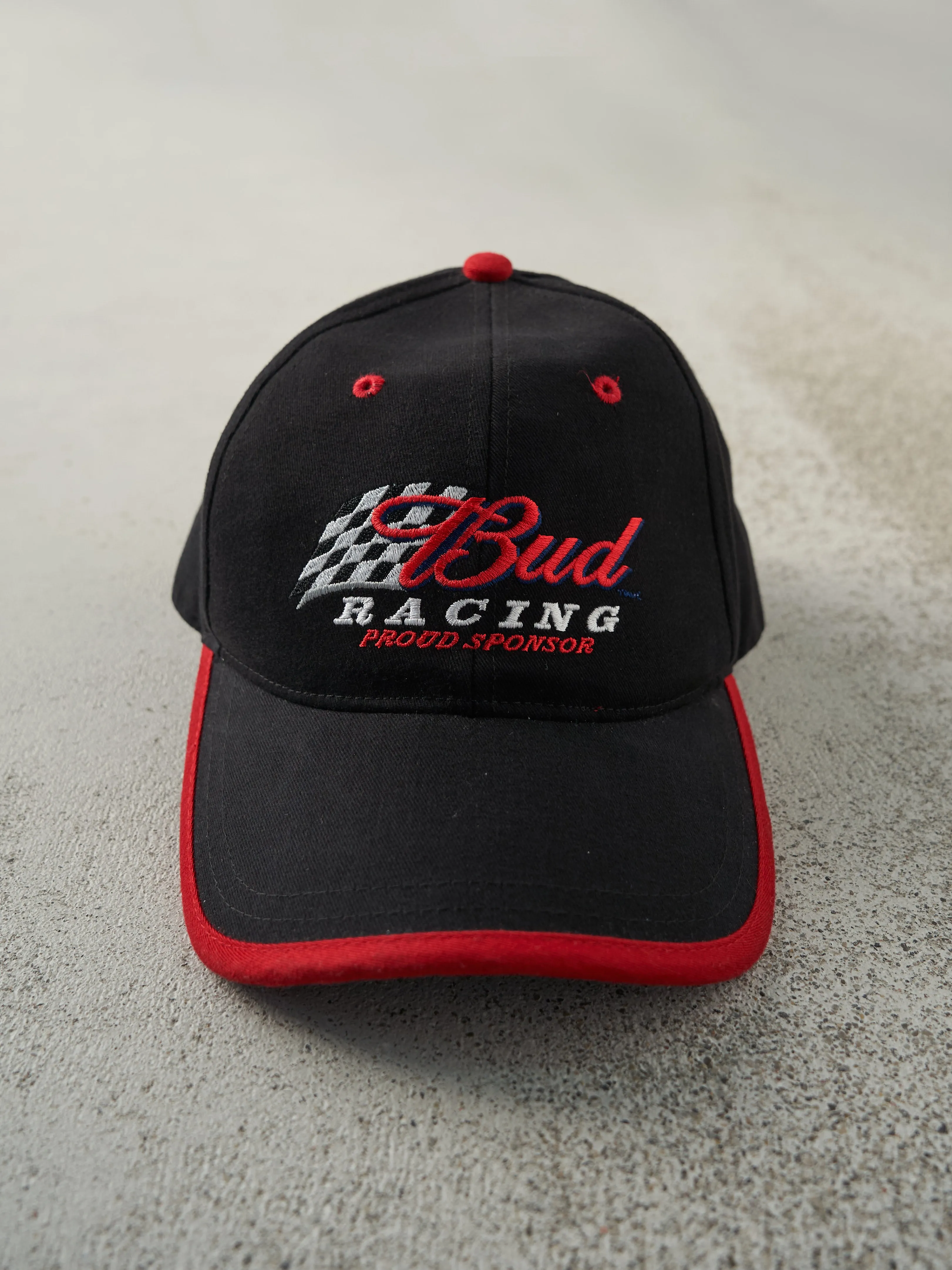 Vintage Y2K Black Bud Racing Embroidered Velcro Back Hat sold by Rebalance Vintage