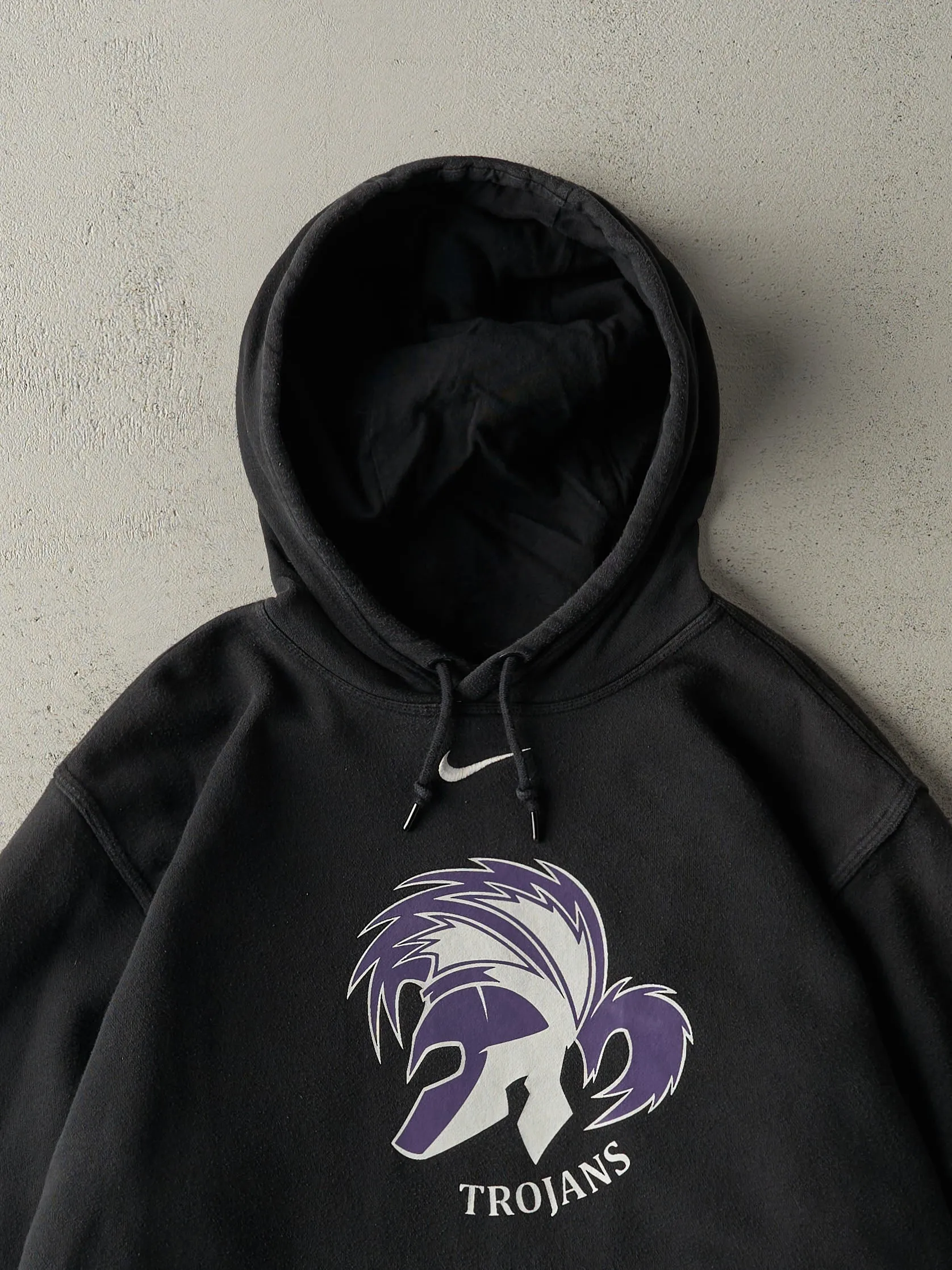 Vintage Y2K Black Nike Swoosh Trojans Hoodie (L) sold by Rebalance Vintage product image thumbnail 2