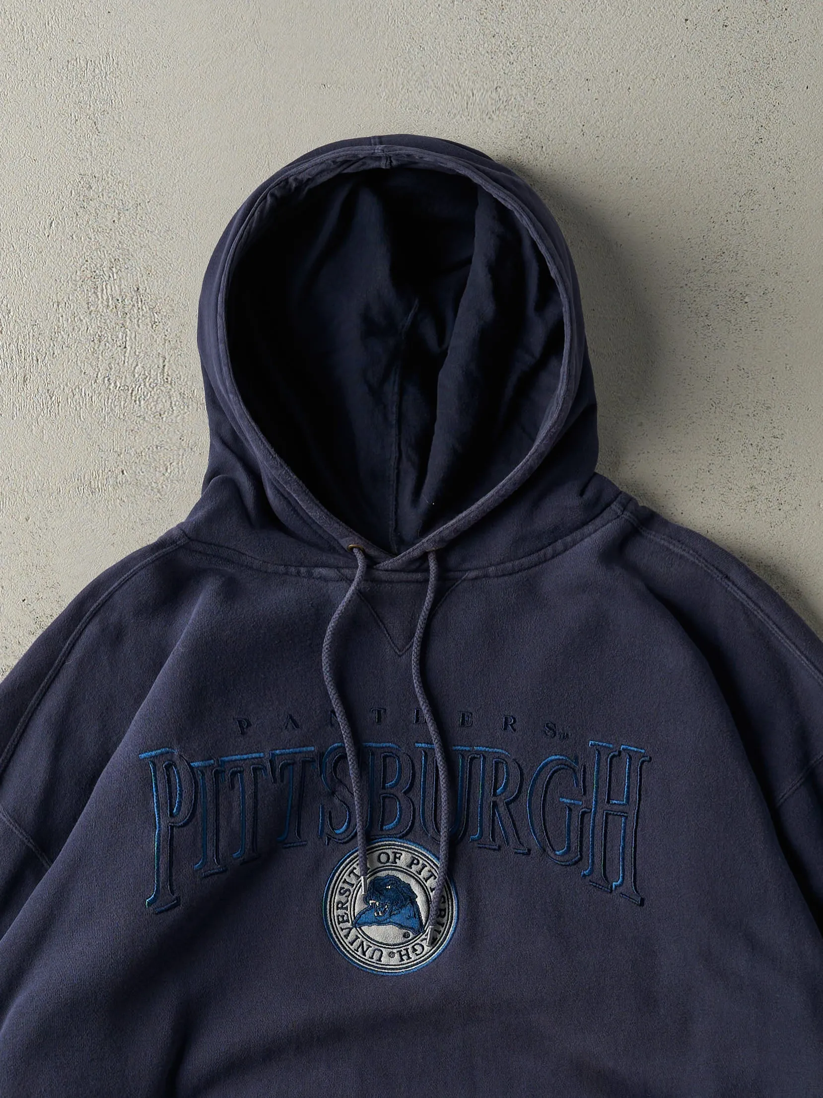 Vintage 90s Navy Blue University of Pittsburgh Panthers Hoodie (XXL) sold by Rebalance Vintage product image thumbnail 2