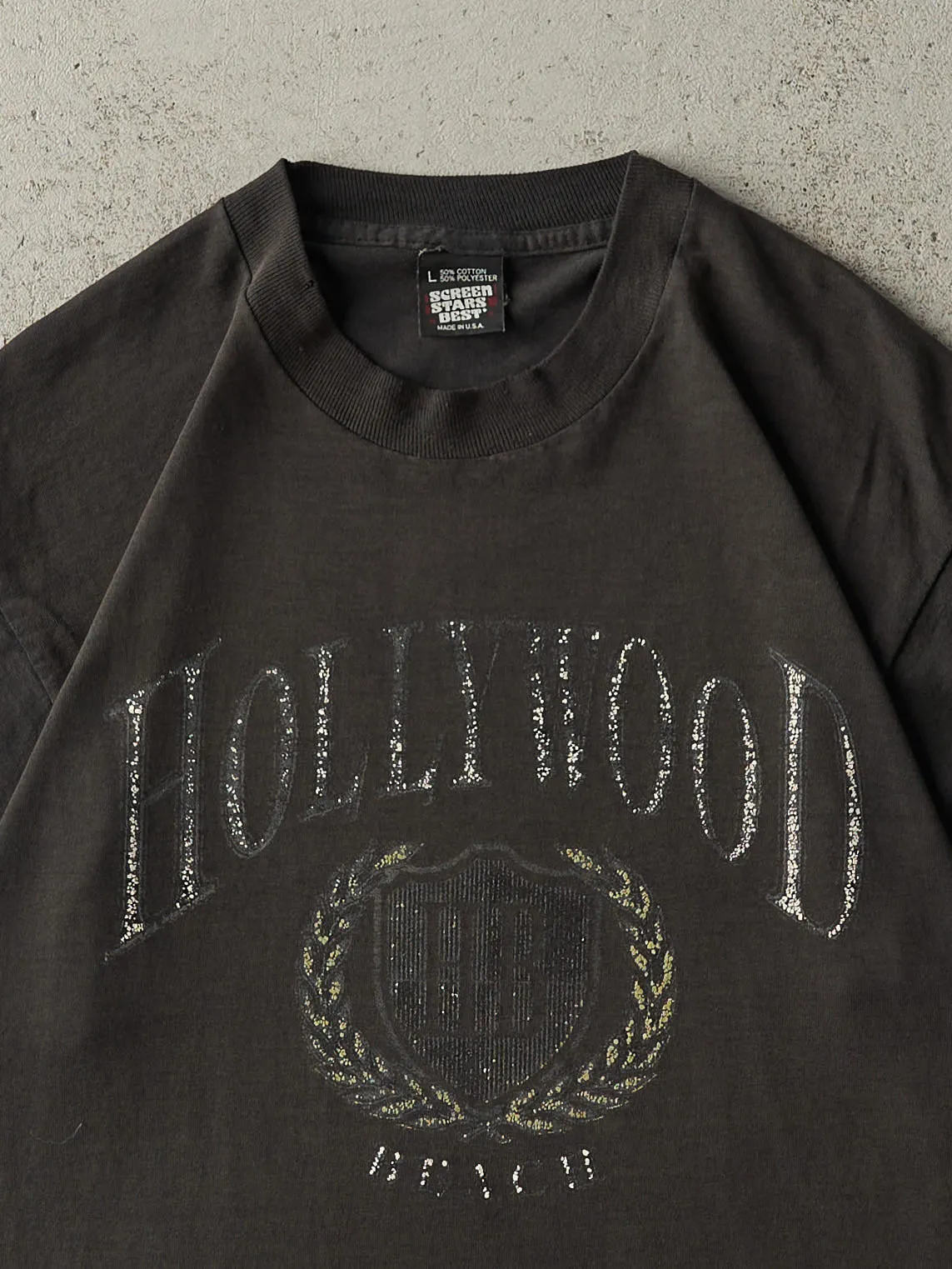 Vintage 90s Faded Black Hollywood Beach Single Stitch Tee (M/L) sold by Rebalance Vintage product image thumbnail 2