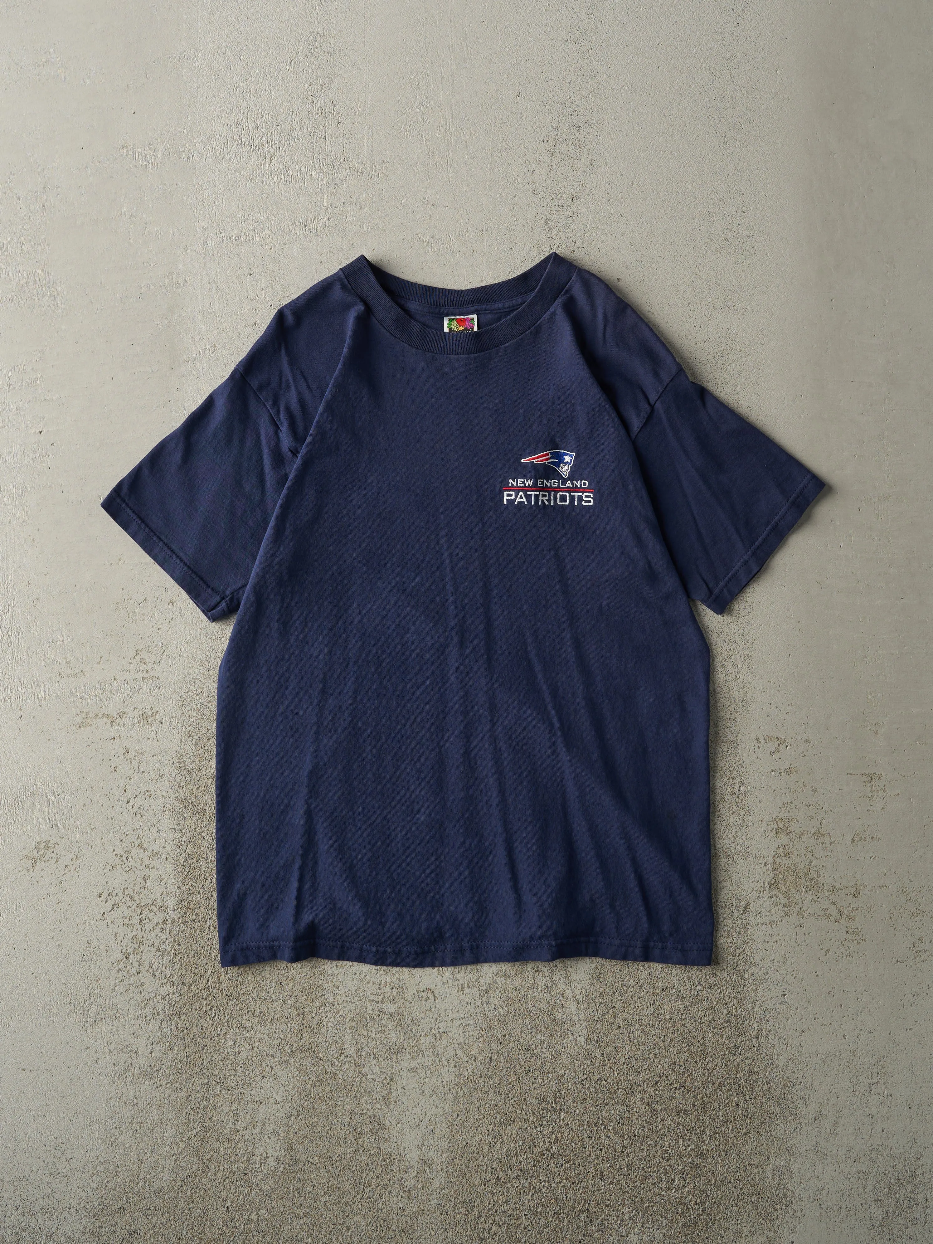 Vintage 90s Navy Blue Embroidered New England Patriots Tee (M) sold by Rebalance Vintage