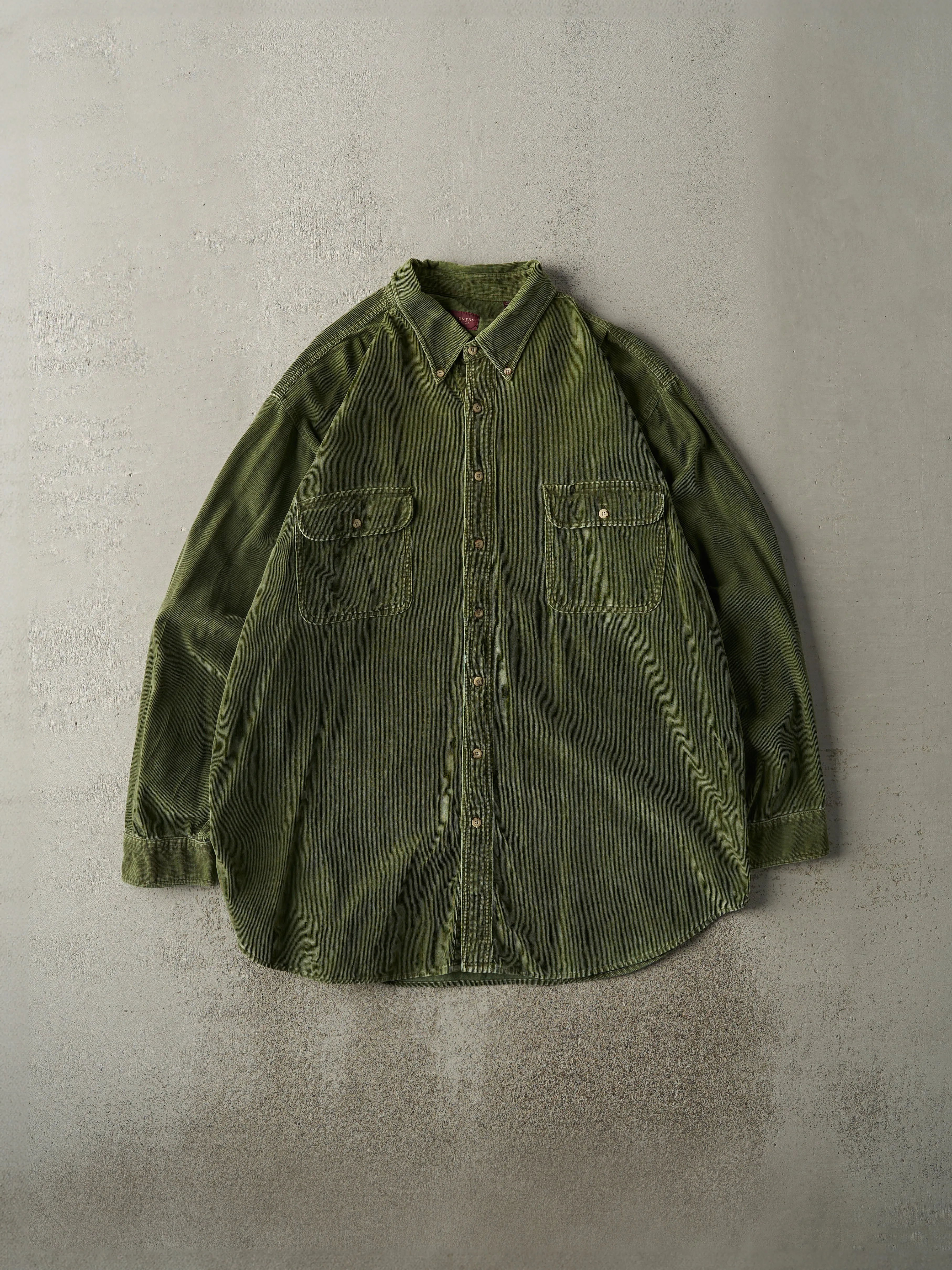 Vintage Y2K Green Corduroy Button Up (XL/XXL) sold by Rebalance Vintage