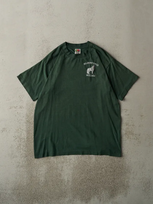 Vintage 90s Green Embroidered Wilberforce Wolves Single Stitch Tee (M) sold by Rebalance Vintage