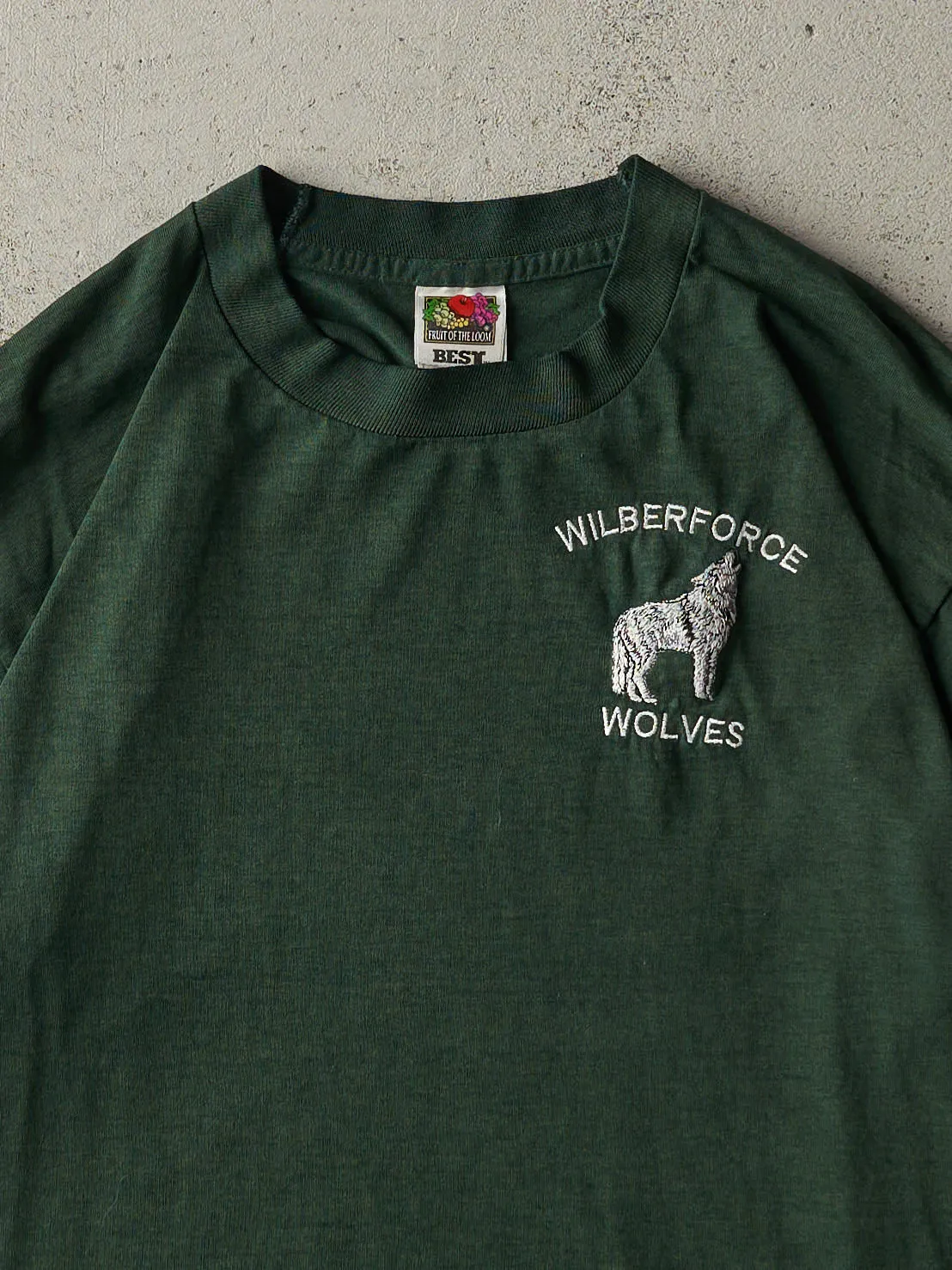 Vintage 90s Green Embroidered Wilberforce Wolves Single Stitch Tee (M) sold by Rebalance Vintage product image thumbnail 2