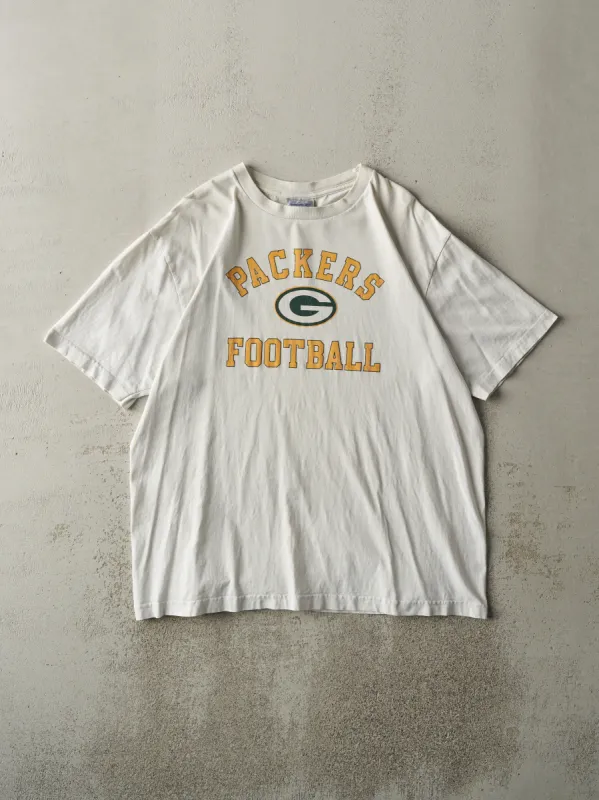 Vintage 90s White Green Bay Packers Tee (L) sold by Rebalance Vintage