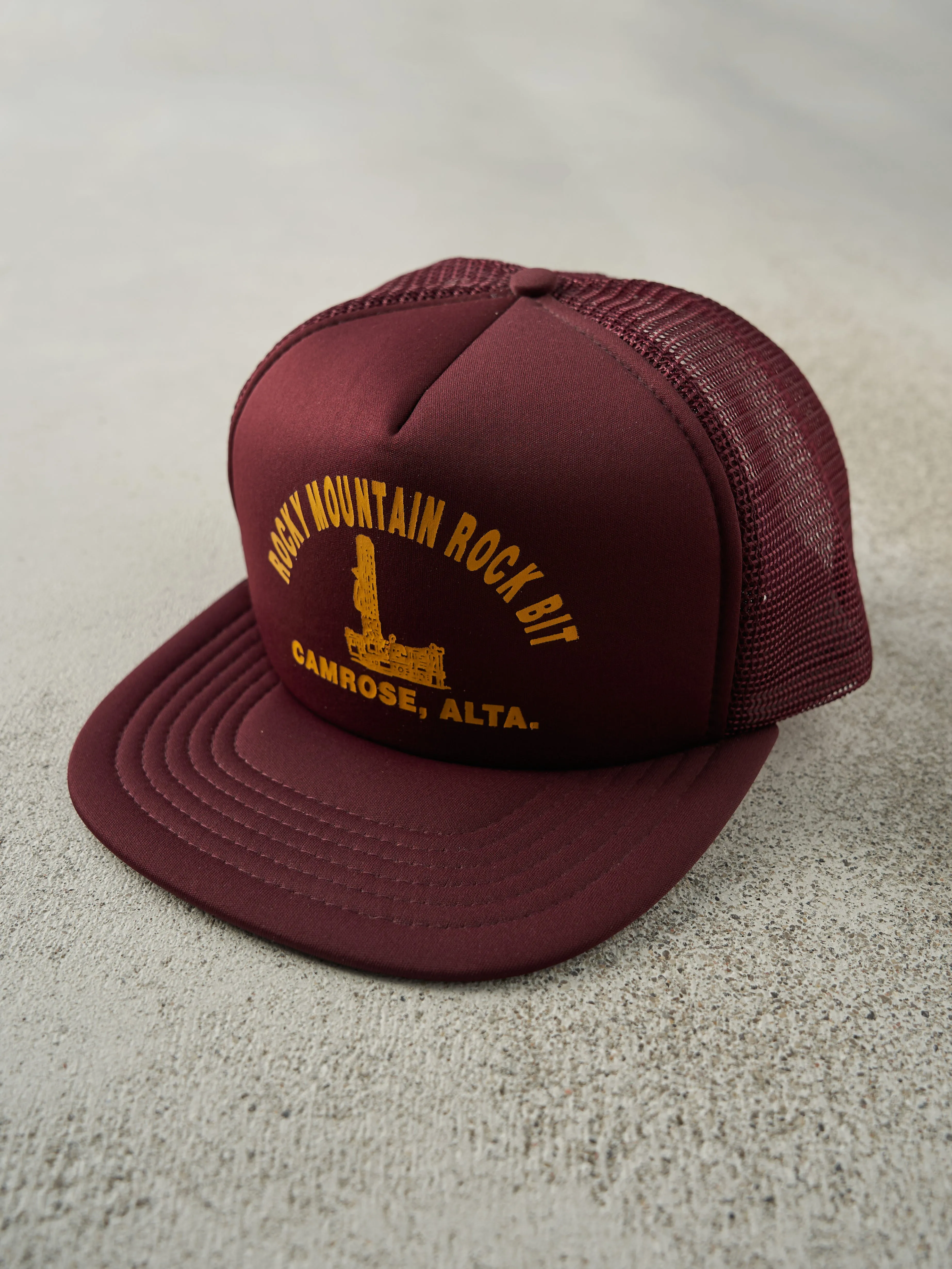 Vintage 80s Burgundy Rocky Mountain Rock Bit Foam Trucker Hat sold by Rebalance Vintage product image thumbnail 2