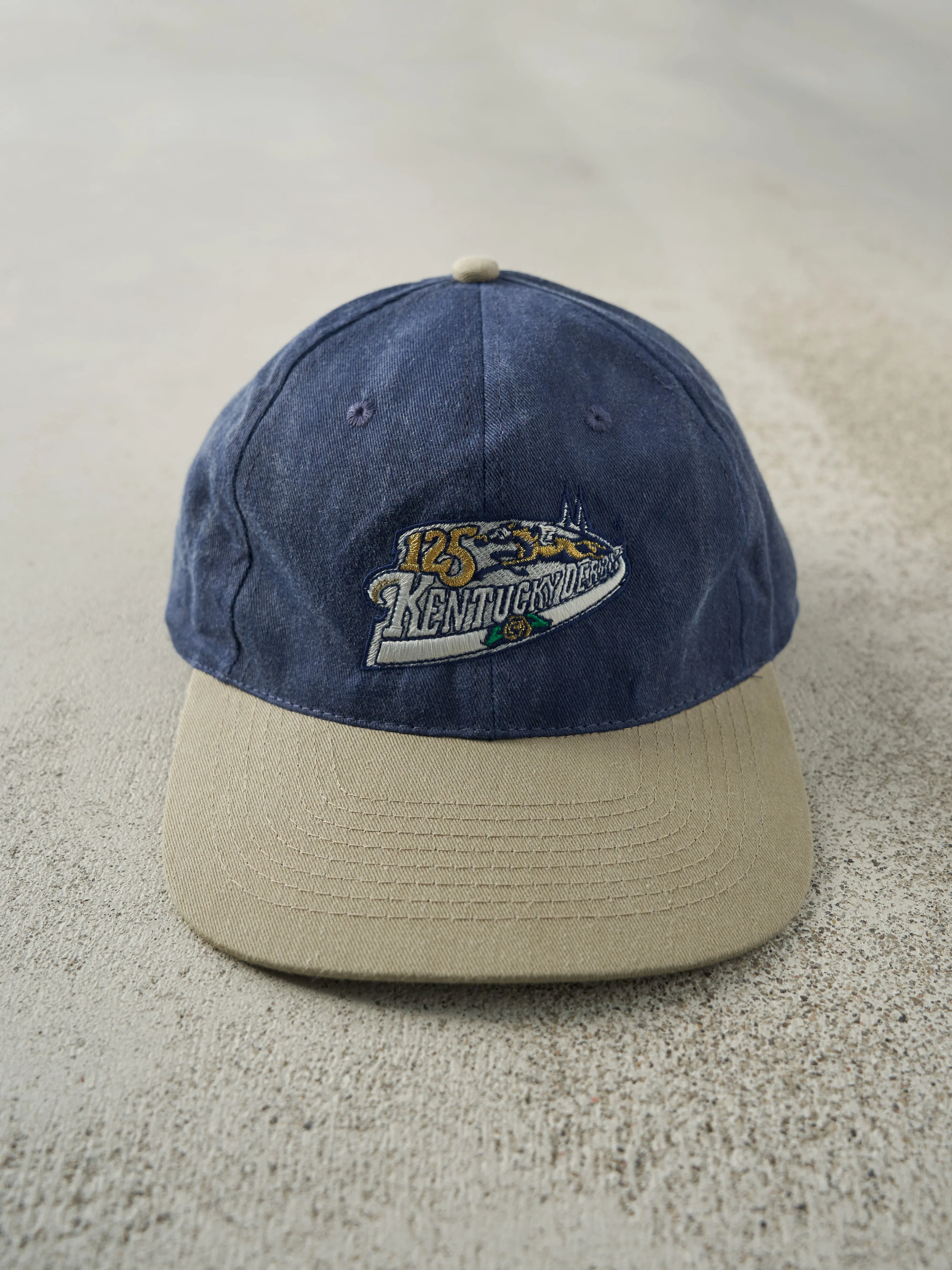 Vintage 99' Blue & Beige Kentucky Derby Strap Back Hat sold by Rebalance Vintage