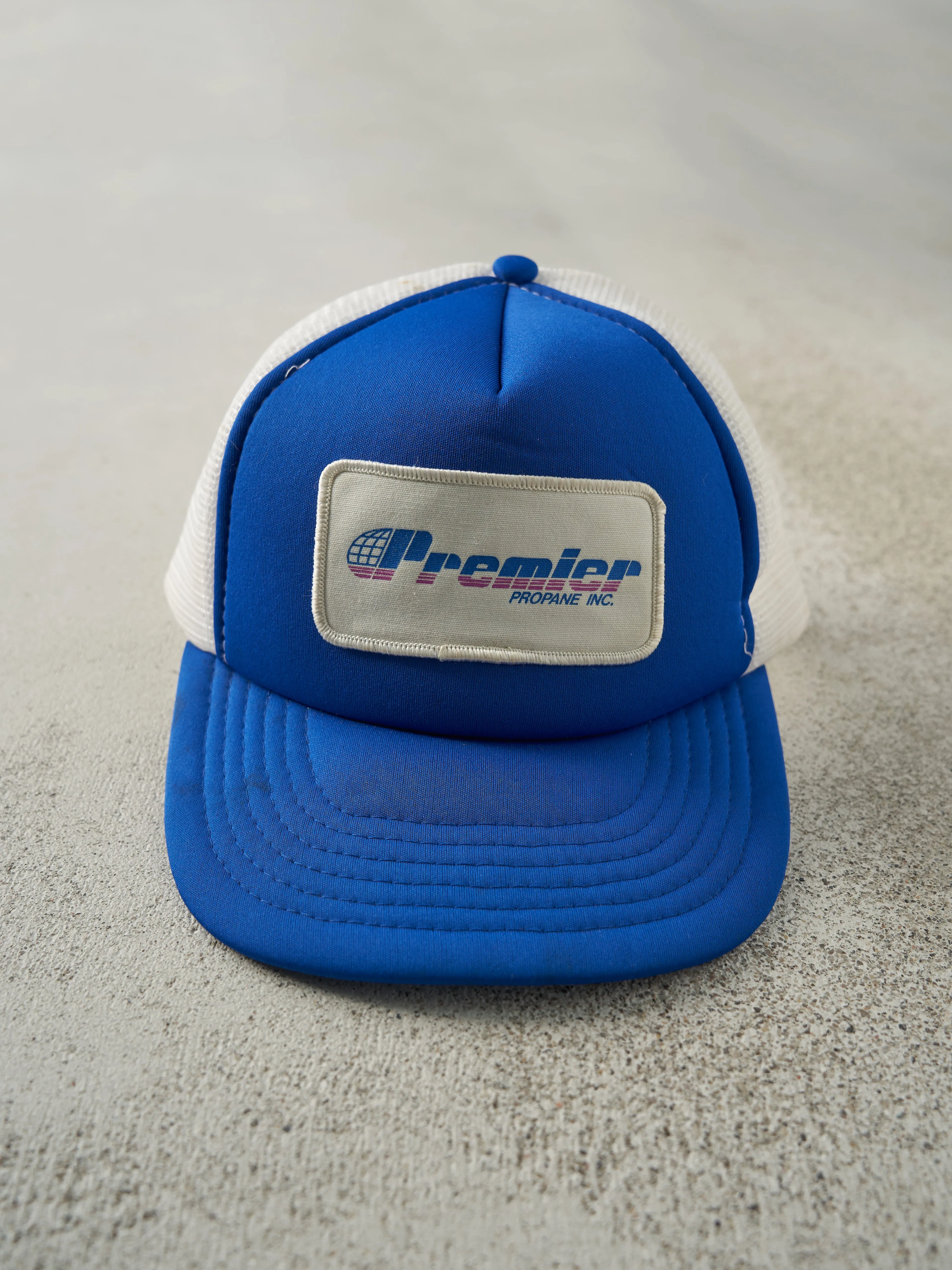 Vintage 80s Blue Premier Propane Inc Foam Trucker Hat sold by Rebalance Vintage