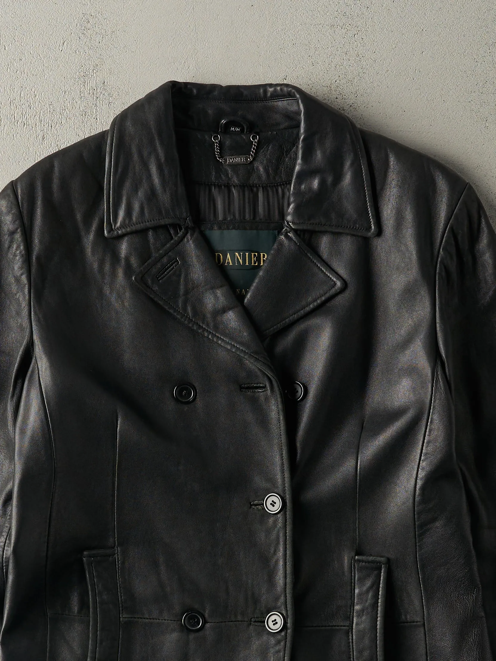 Vintage 90s Black Danier Leather Trench Coat (M) sold by Rebalance Vintage product image thumbnail 3