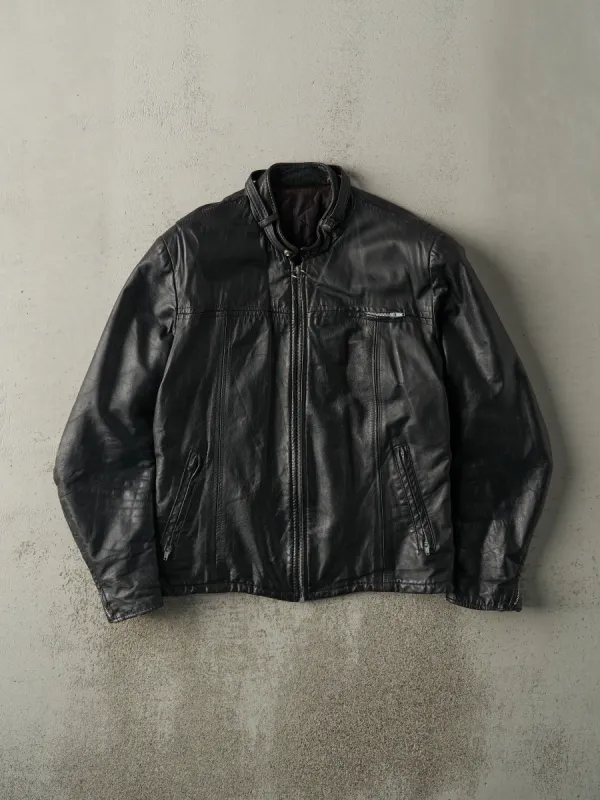 Vintage 90s Black Sears Biker Leather Jacket (M) sold by Rebalance Vintage