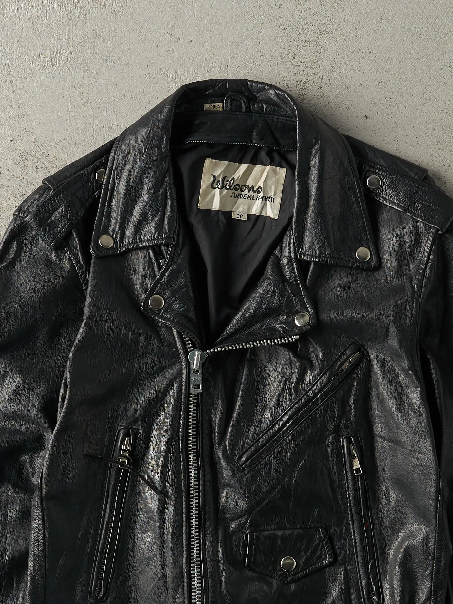 Vintage 80s Black Wilson's Leather Harley Davidson Biker Jacket (S) sold by Rebalance Vintage product image thumbnail 4