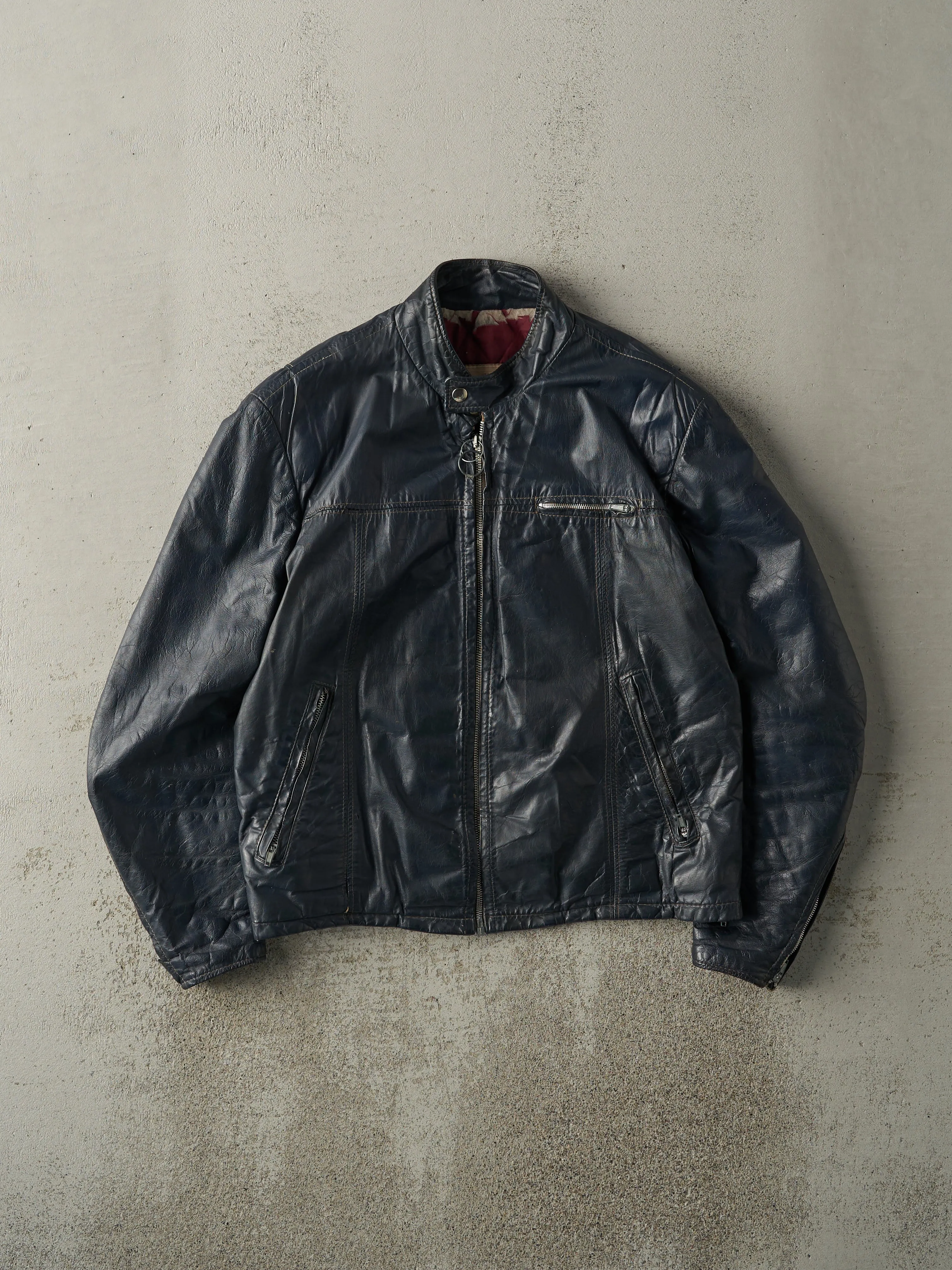Vintage 80s Navy Blue Sears Leather Jacket (M) sold by Rebalance Vintage