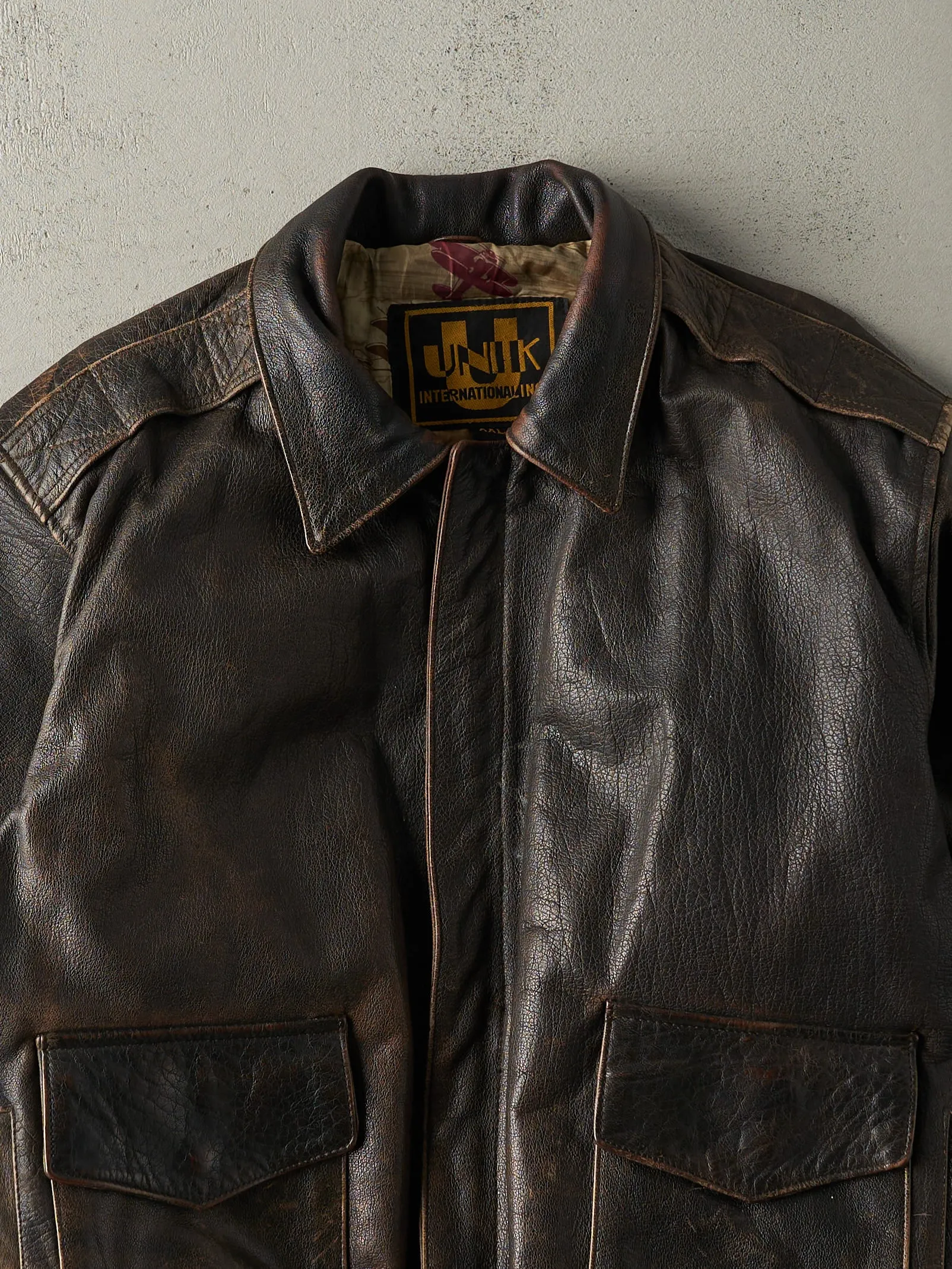 Vintage 80s Brown Unik Leather Jacket (L) sold by Rebalance Vintage product image thumbnail 4