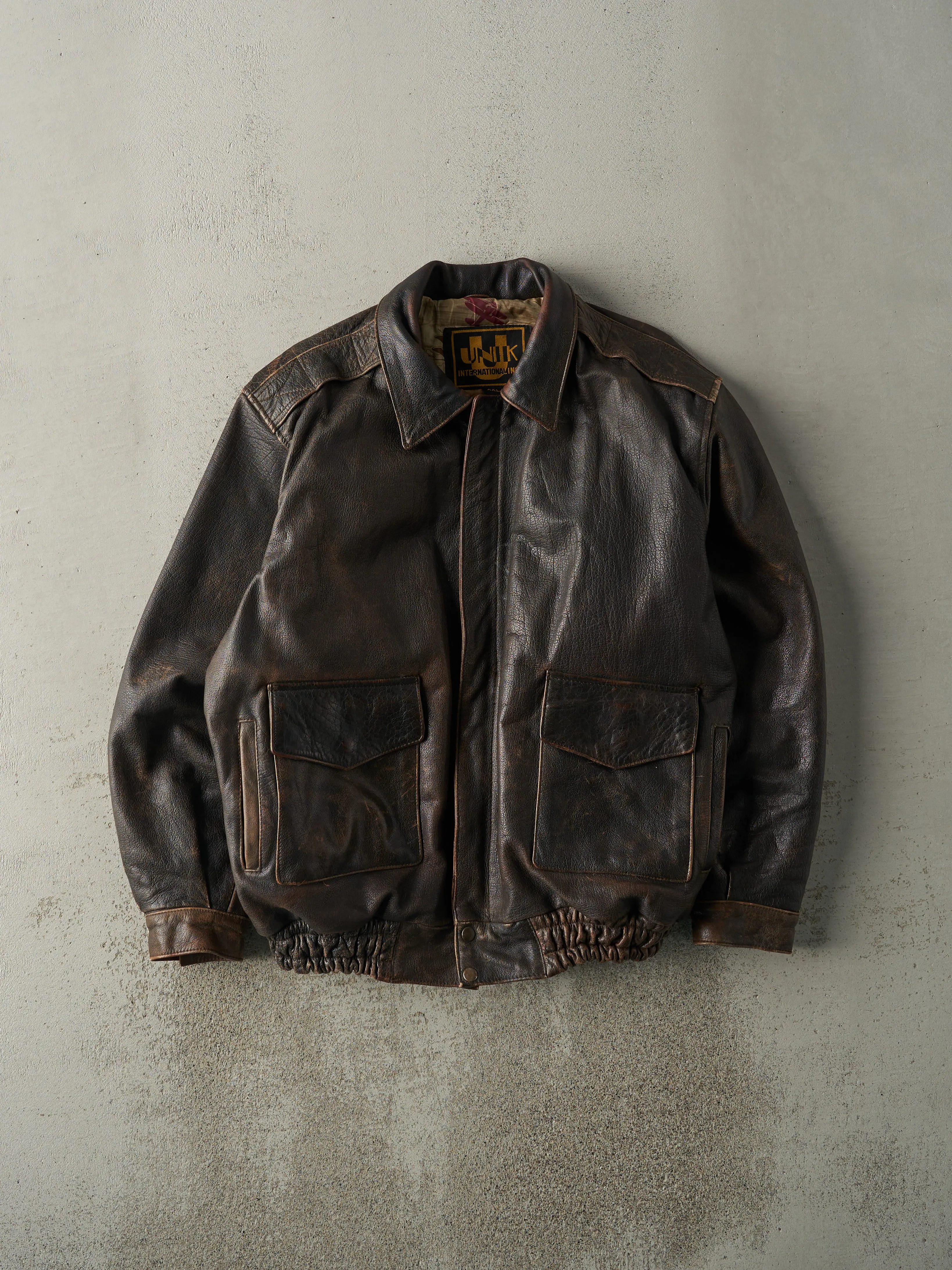 Vintage 80s Brown Unik Leather Jacket (L) sold by Rebalance Vintage