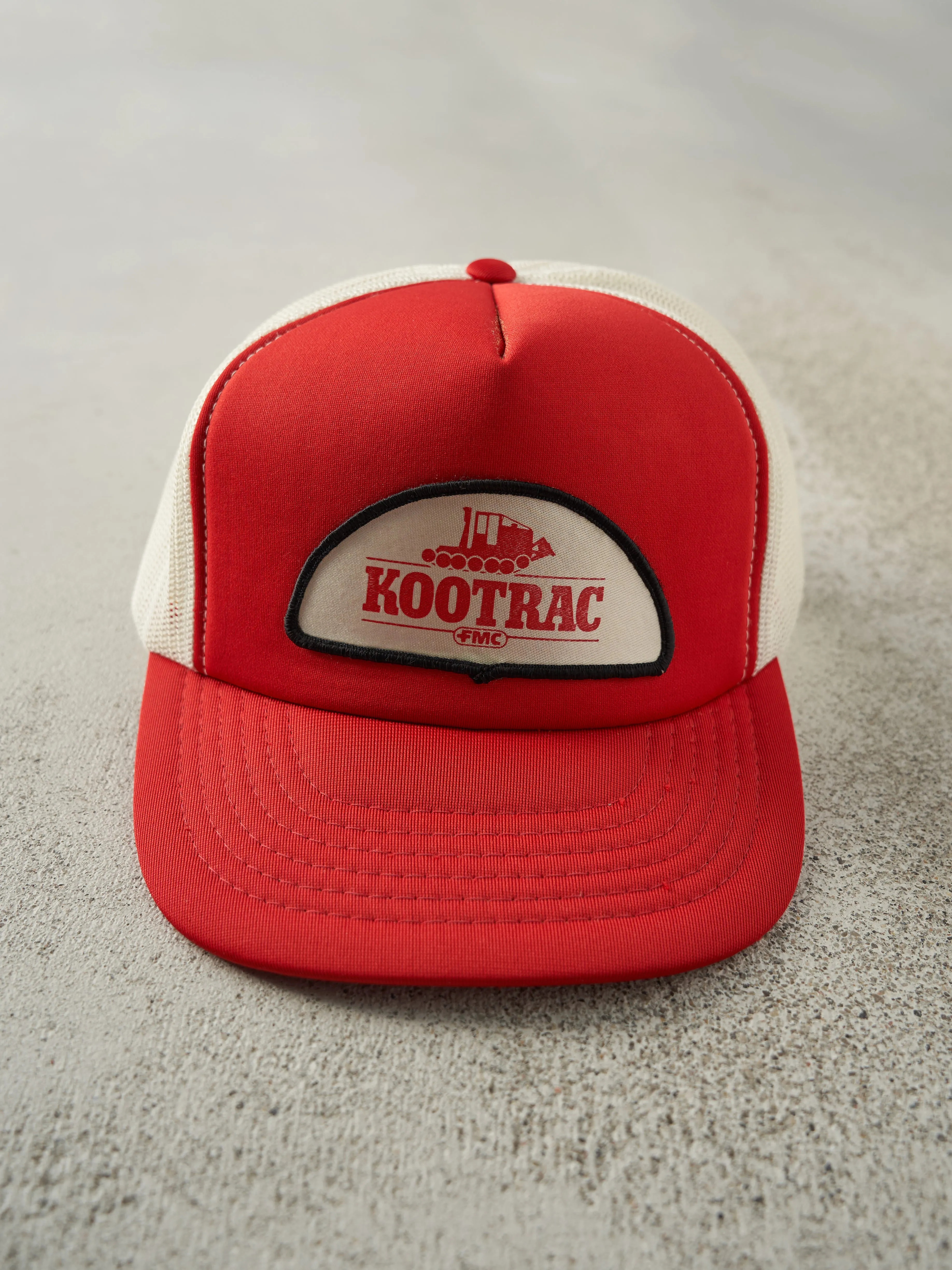 Vintage 80s Red & White Kootrac Foam Trucker Hat sold by Rebalance Vintage