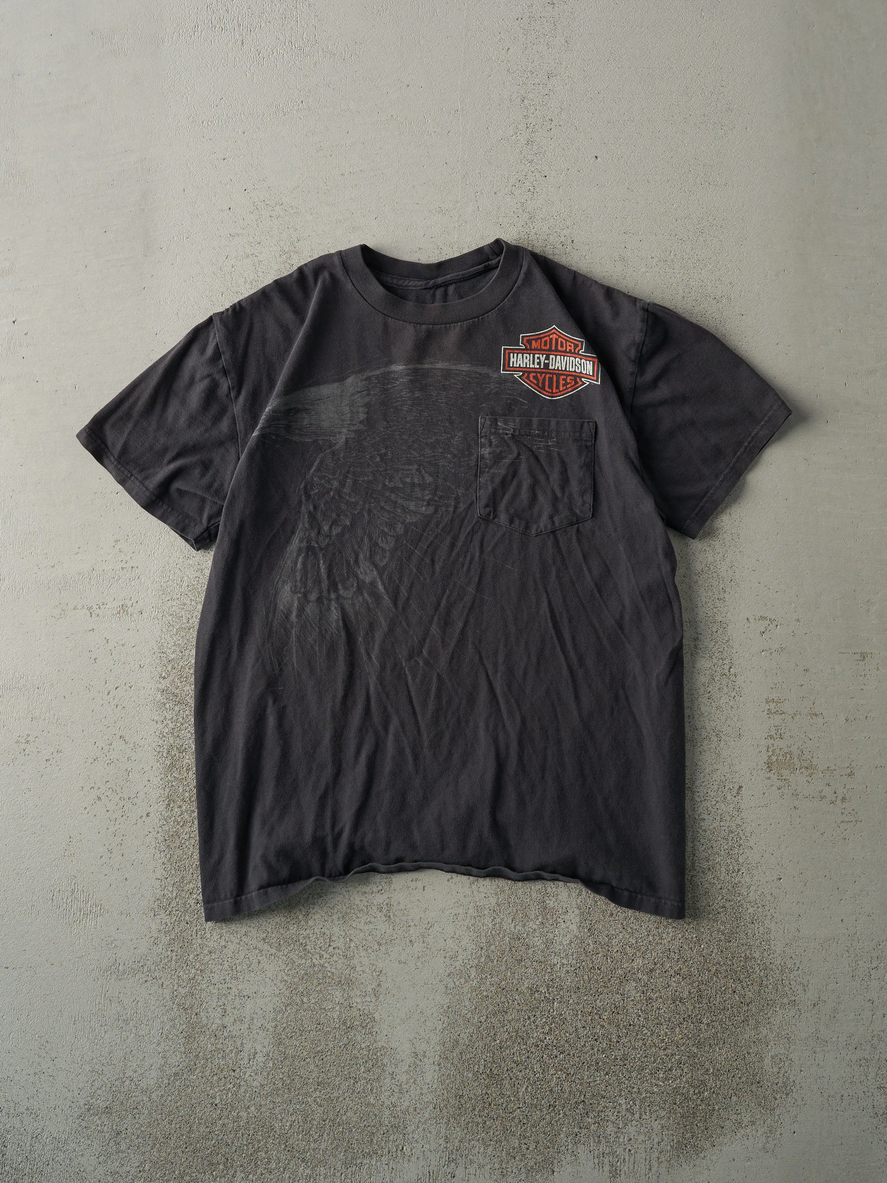 Vintage 10' Faded Black Apache Junction AZ Harley Davidson Pocket Tee (S/M) sold by Rebalance Vintage
