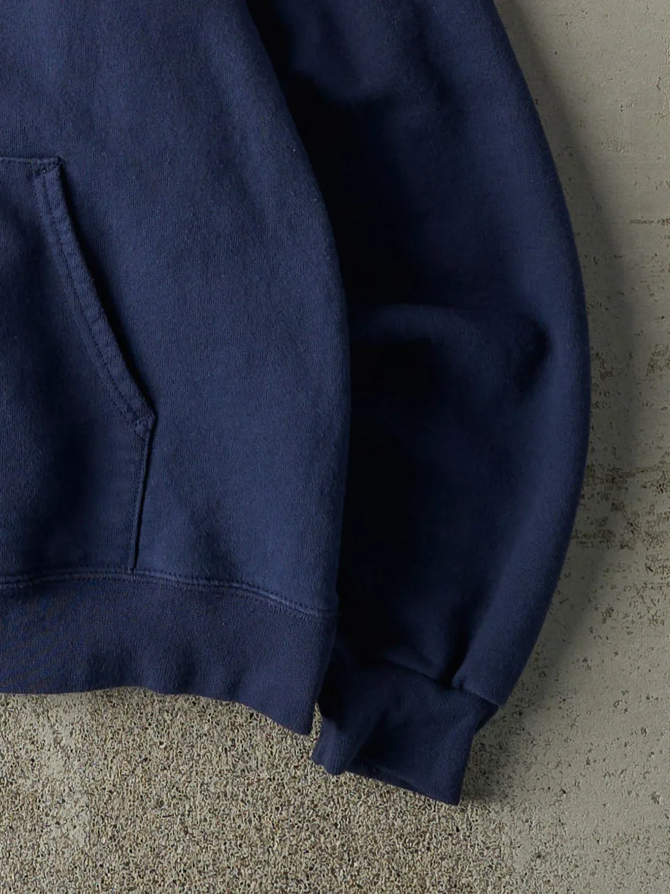 Vintage 90s Navy Blue Blank Hoodie (S/M) sold by Rebalance Vintage product image thumbnail 3