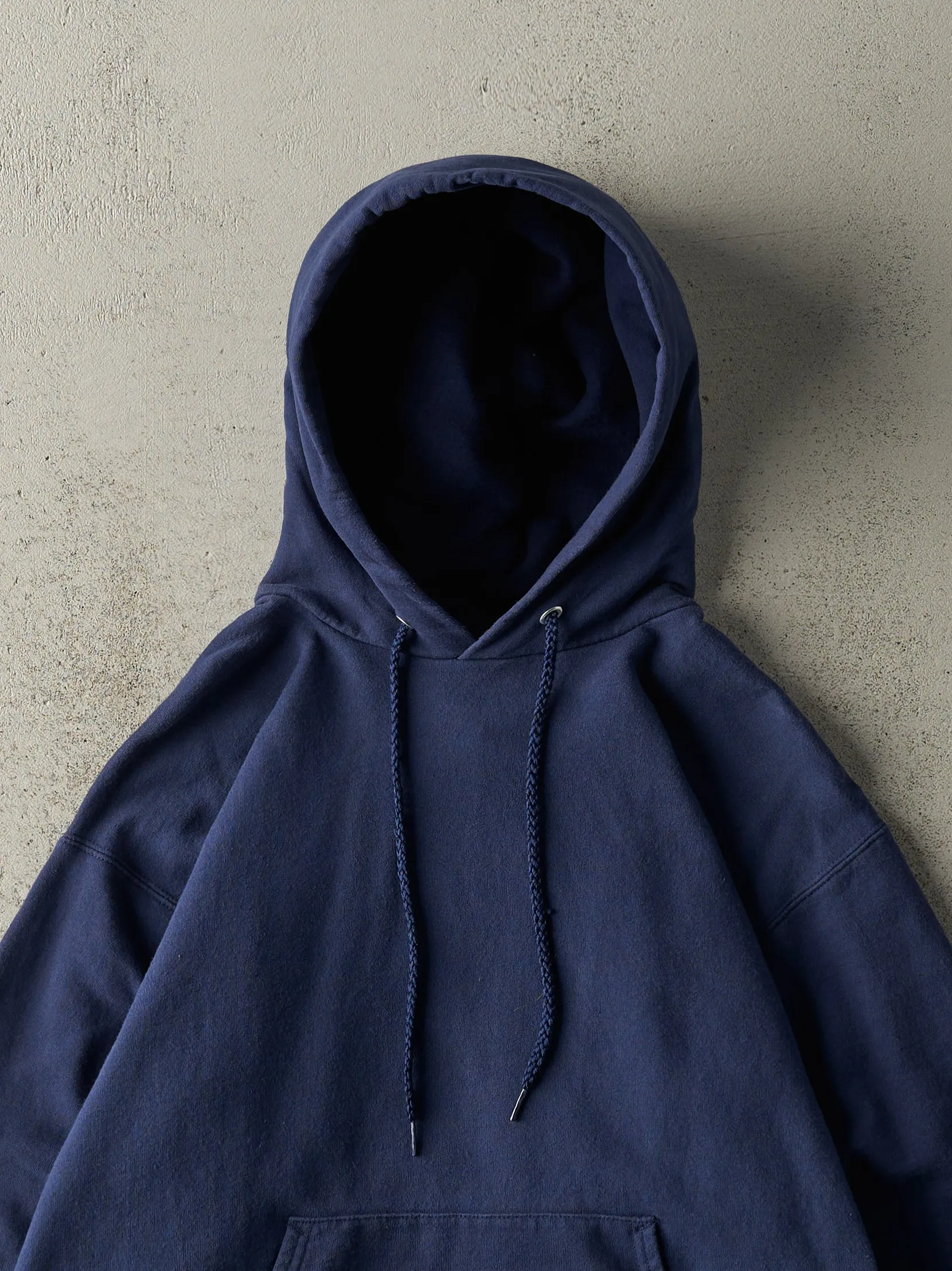 Vintage 90s Navy Blue Blank Hoodie (S/M) sold by Rebalance Vintage product image thumbnail 2