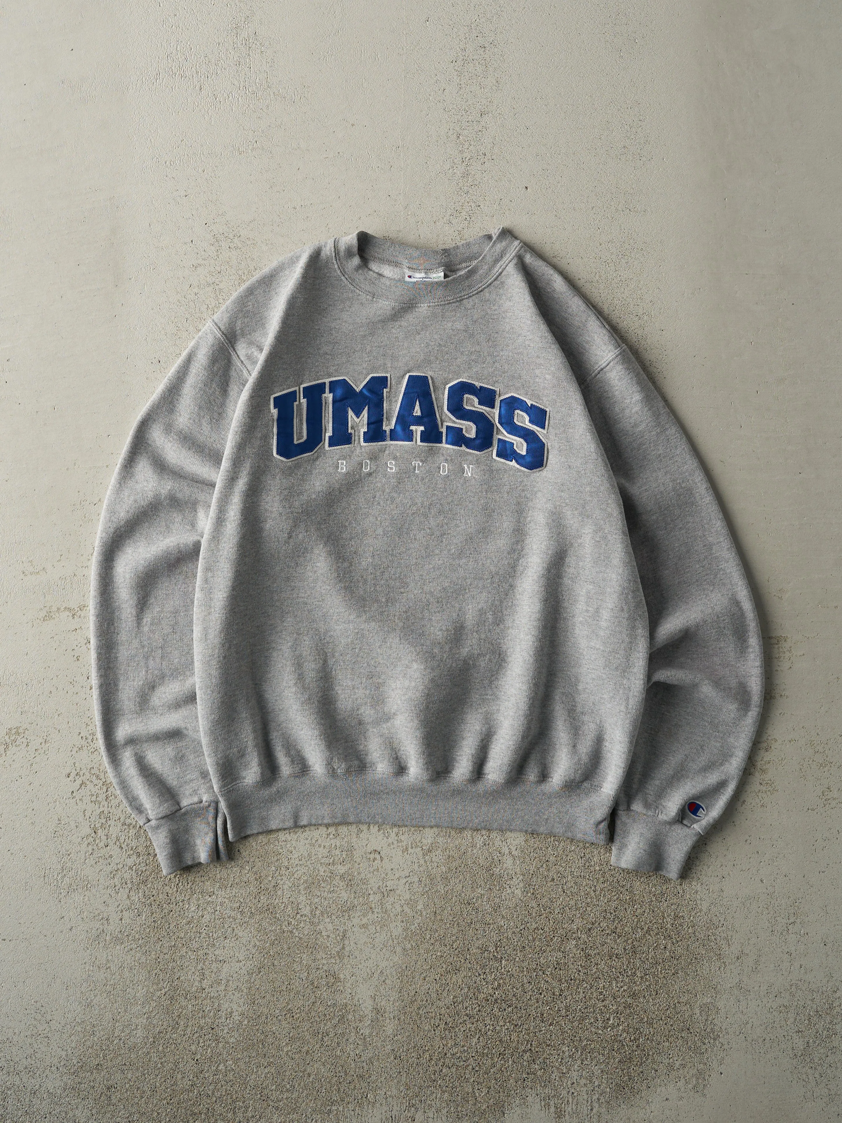 Vintage Y2K Grey UMass Embroidered Crewneck (M) sold by Rebalance Vintage