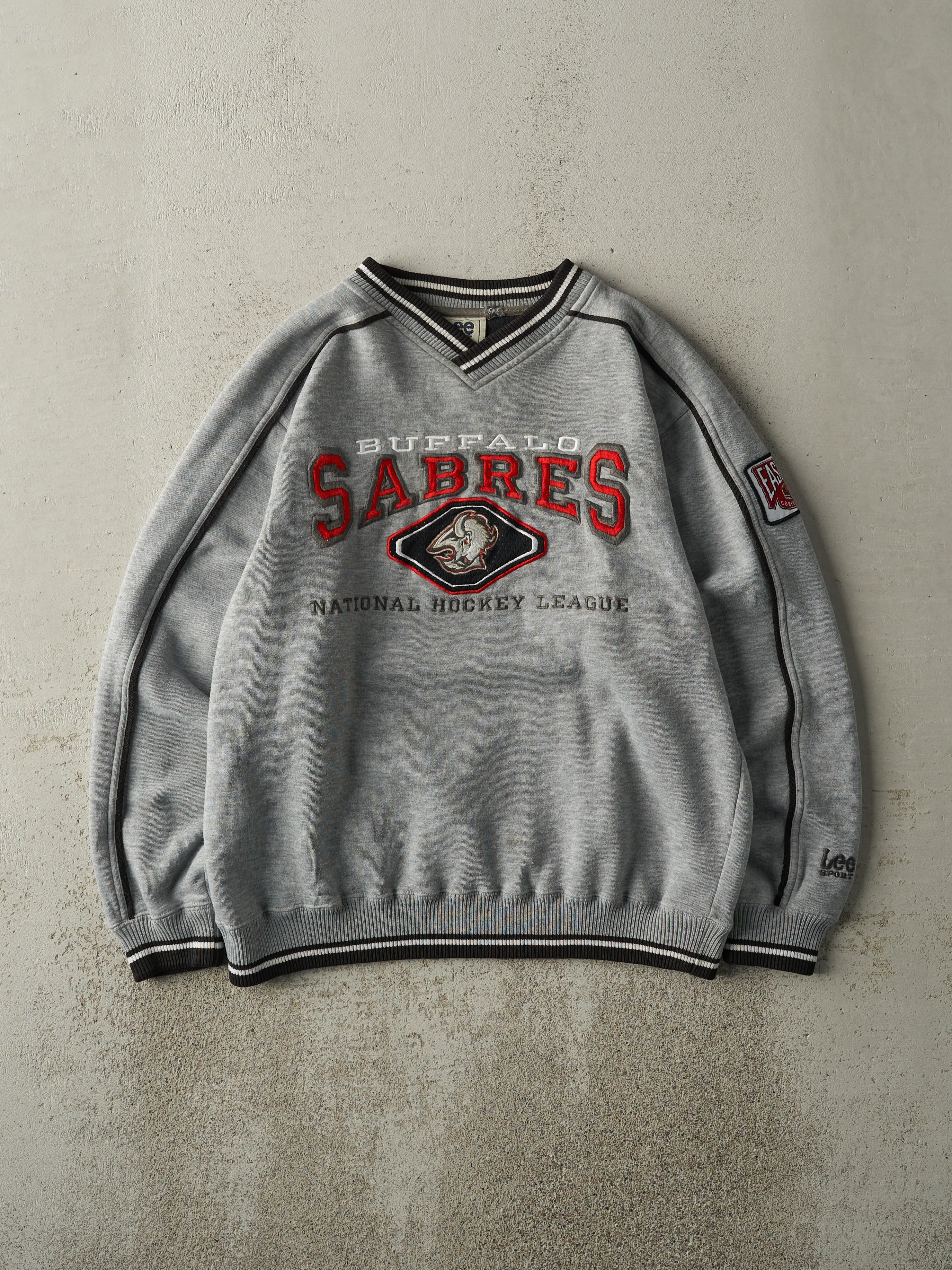 Vintage 90s Grey Embroidered Buffalo Sabres Crewneck (M) sold by Rebalance Vintage