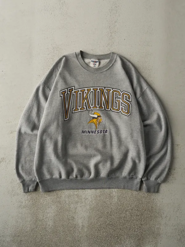 Vintage 90s Grey Minnesota Vikings Crewneck (L) sold by Rebalance Vintage
