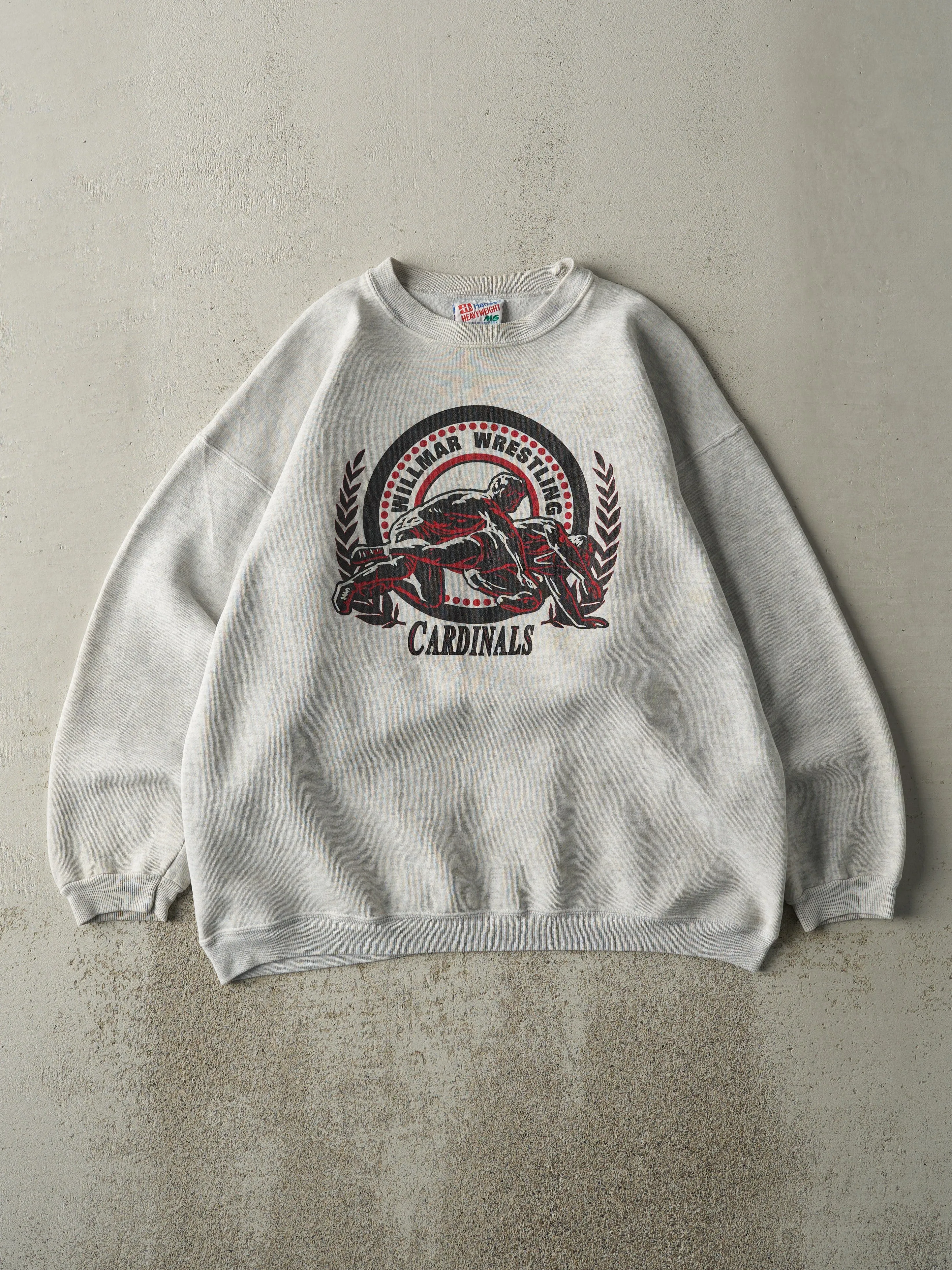 Vintage 90s Heather Grey Willmar Cardinals Wrestling Crewneck (L) sold by Rebalance Vintage