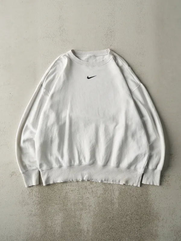 Vintage Y2K White Nike Centre Swoosh Embroidered Crewneck (XL/XXL) sold by Rebalance Vintage