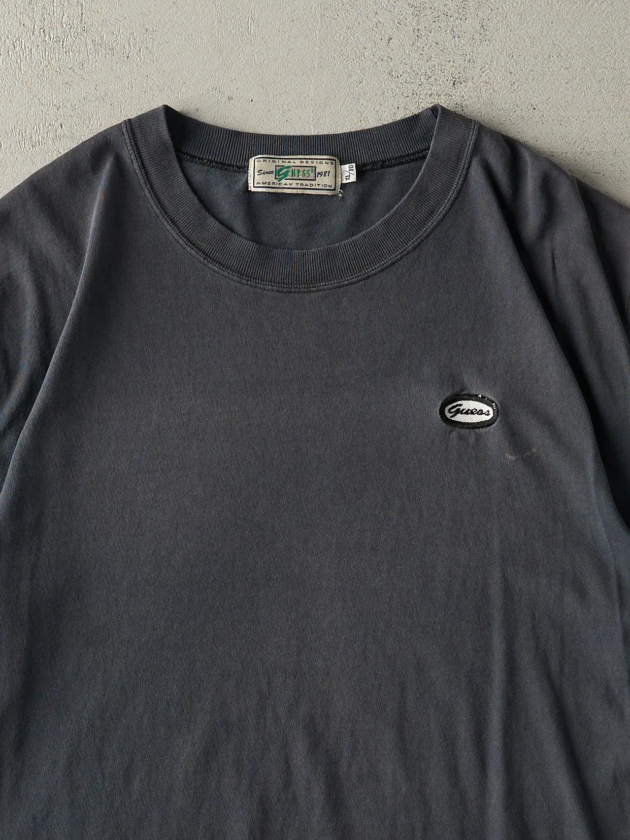 Vintage 90s Faded Black Embroidered Guess Tee (L/XL) sold by Rebalance Vintage product image thumbnail 2