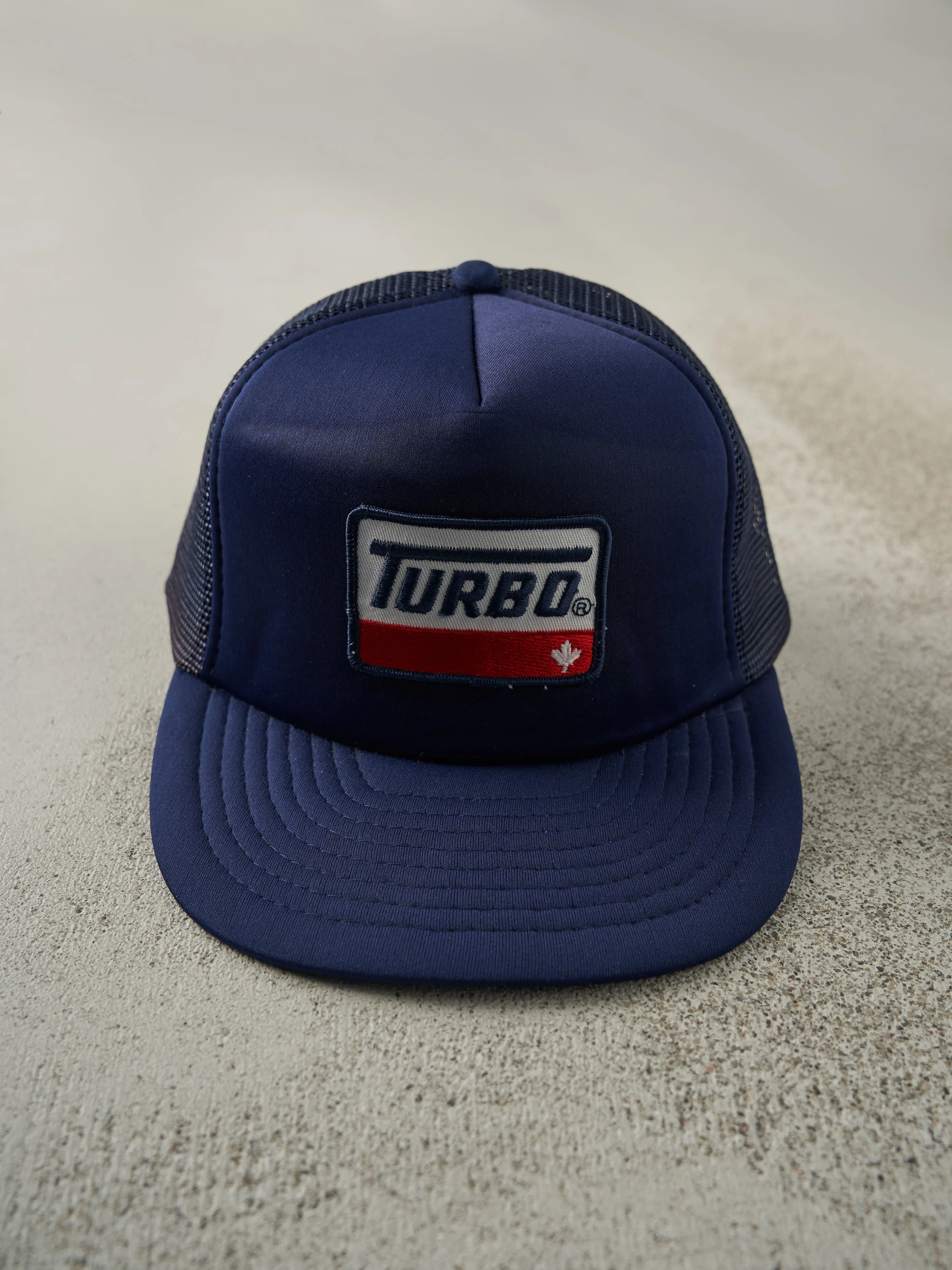 Vintage 90s Navy Blue Turbo Foam Trucker Hat sold by Rebalance Vintage