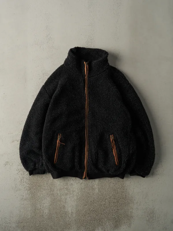 Vintage 90s Black Deep Pile Sherpa Zip Up Jacket (L/XL) sold by Rebalance Vintage