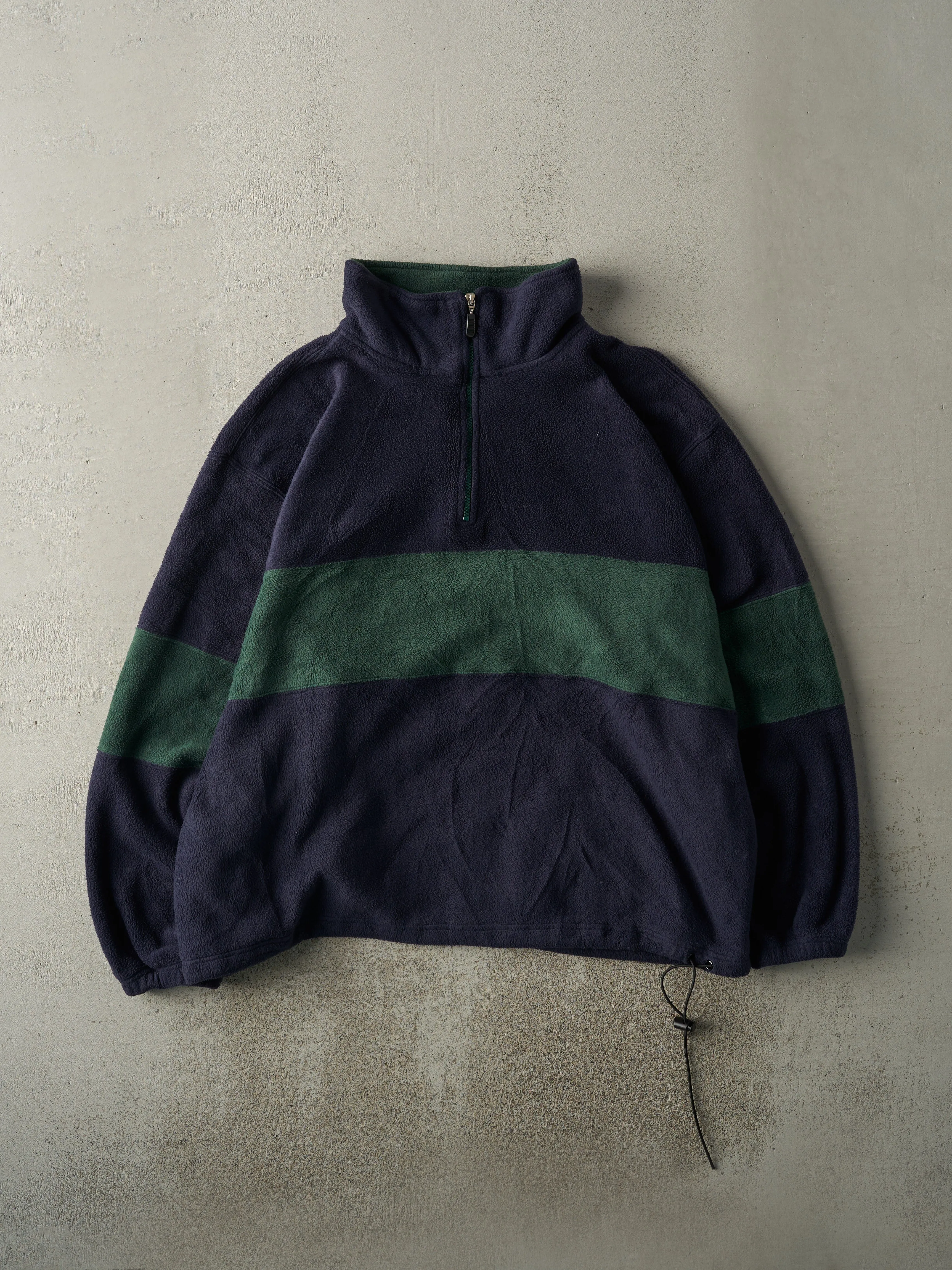 Vintage Y2K Navy Blue & Green Quarter Zip Fleece Pullover (XL/XXL) sold by Rebalance Vintage