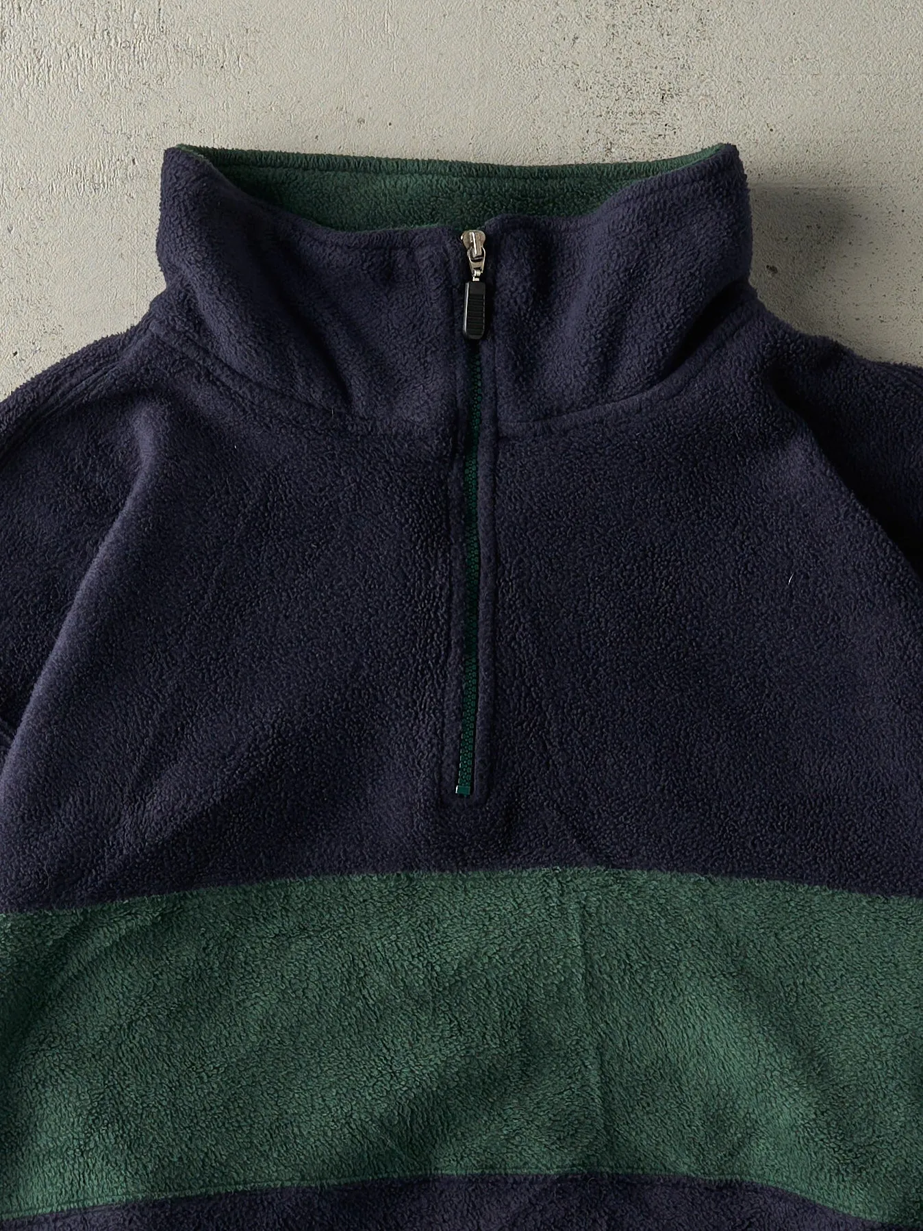 Vintage Y2K Navy Blue & Green Quarter Zip Fleece Pullover (XL/XXL) sold by Rebalance Vintage product image thumbnail 2