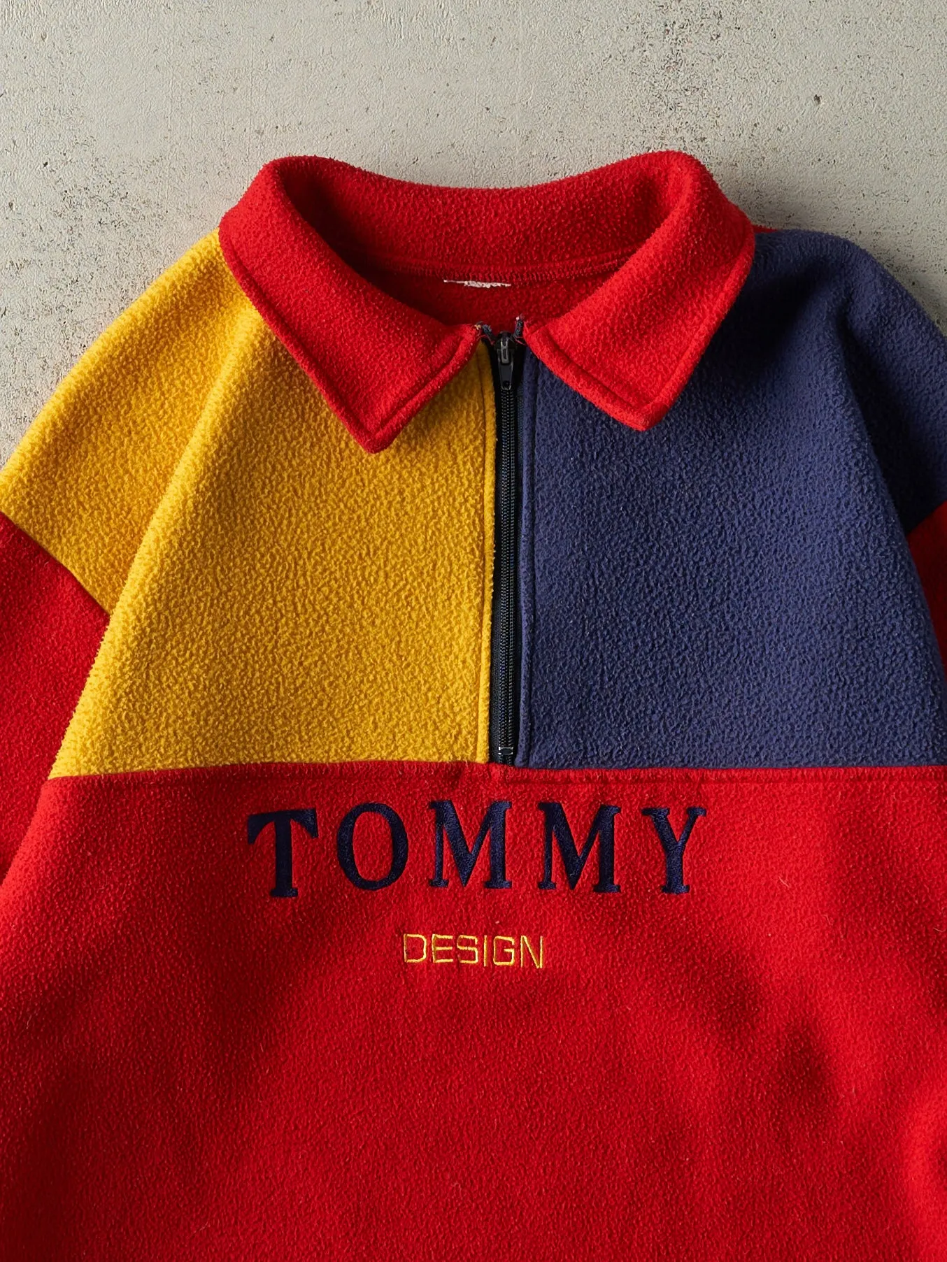 Vintage 90s Red Tommy Hilfiger Bootleg Quarter Zip Fleece Sweater (M) sold by Rebalance Vintage product image thumbnail 2