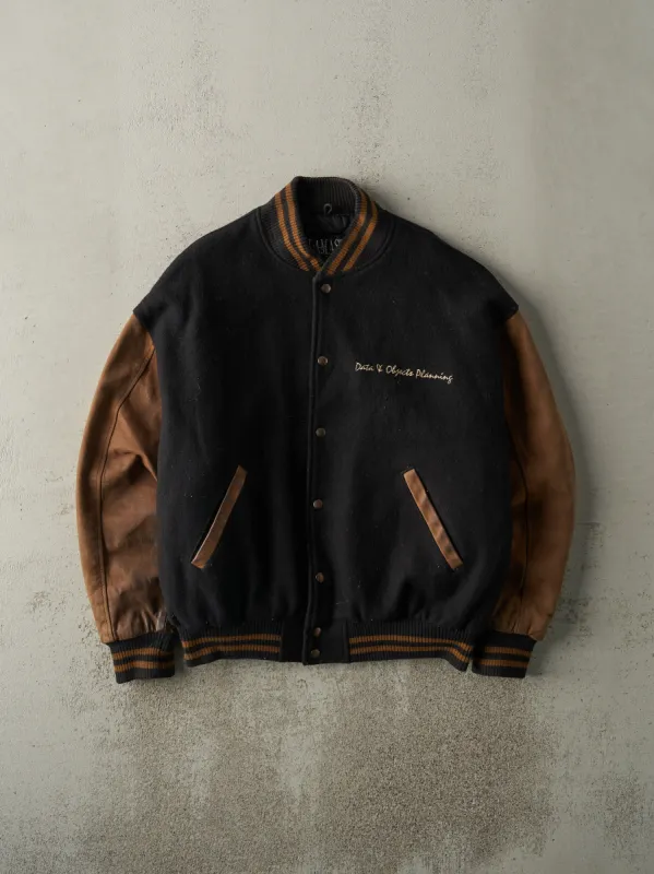 Vintage 90s Black & Brown Embroidered Varsity Jacket (L) sold by Rebalance Vintage