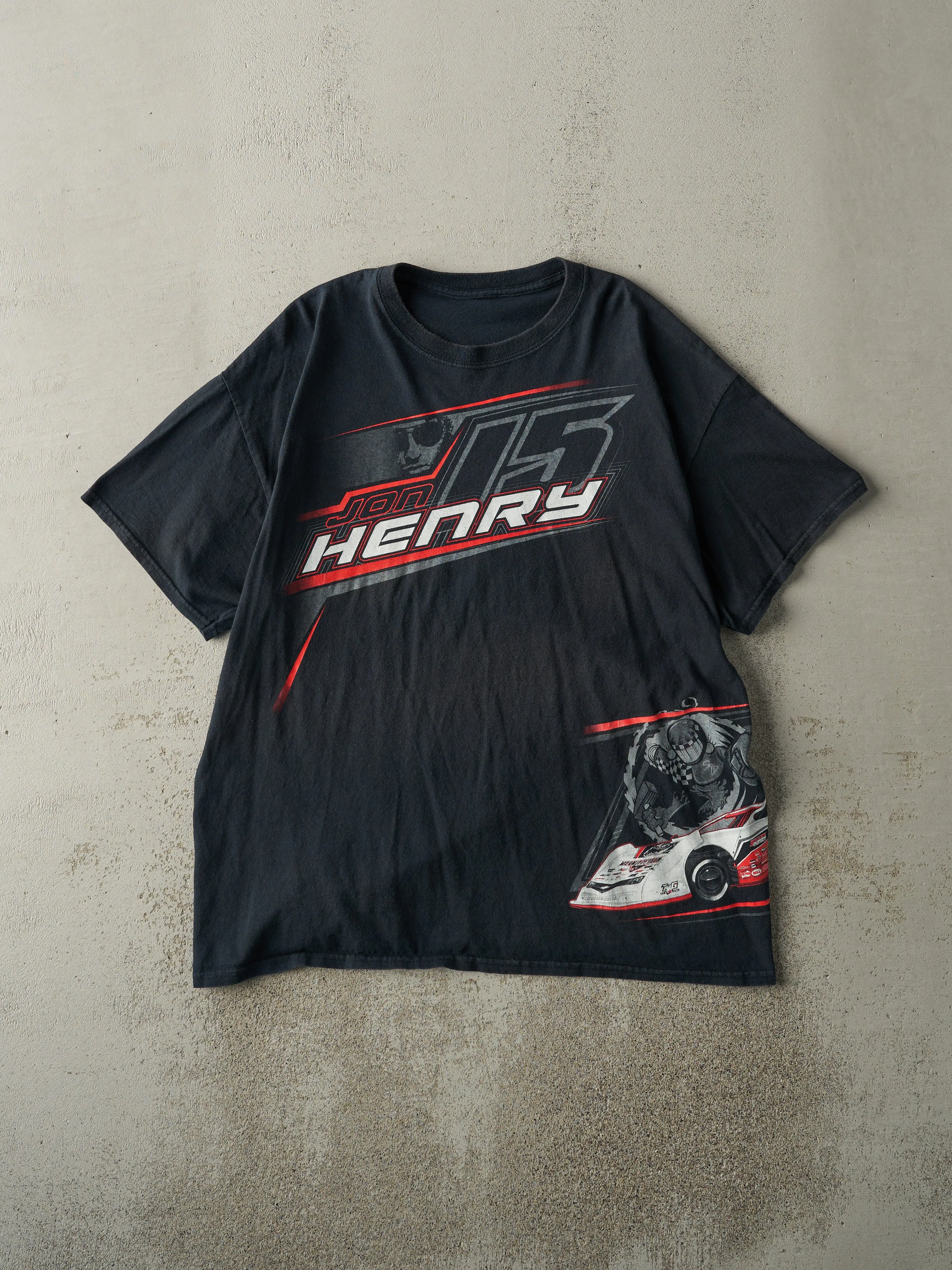 Vintage Y2K Black Jon Henry Racing Tee (L) sold by Rebalance Vintage