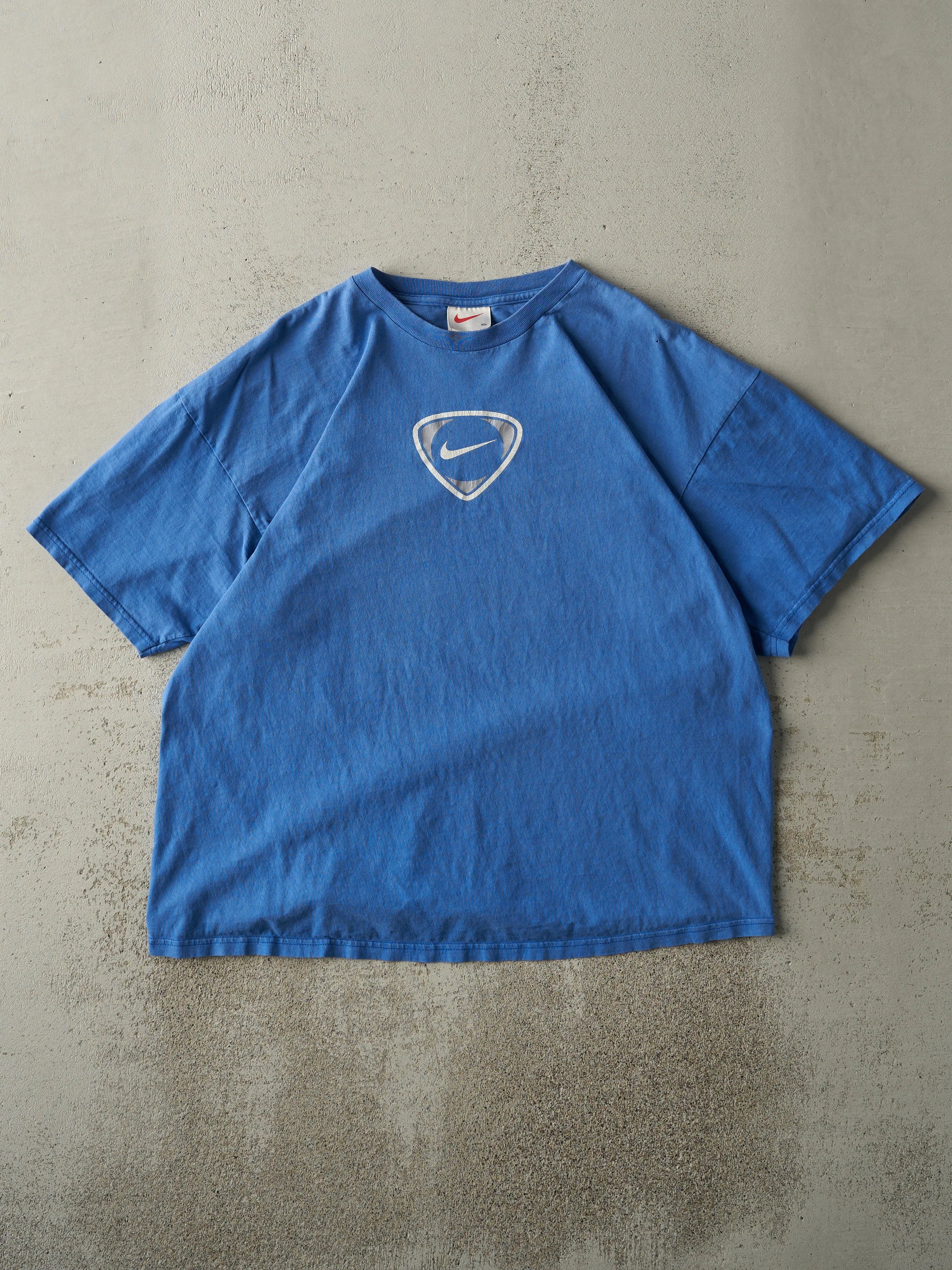 Vintage 90s Blue Nike Soccer Tee (L) sold by Rebalance Vintage