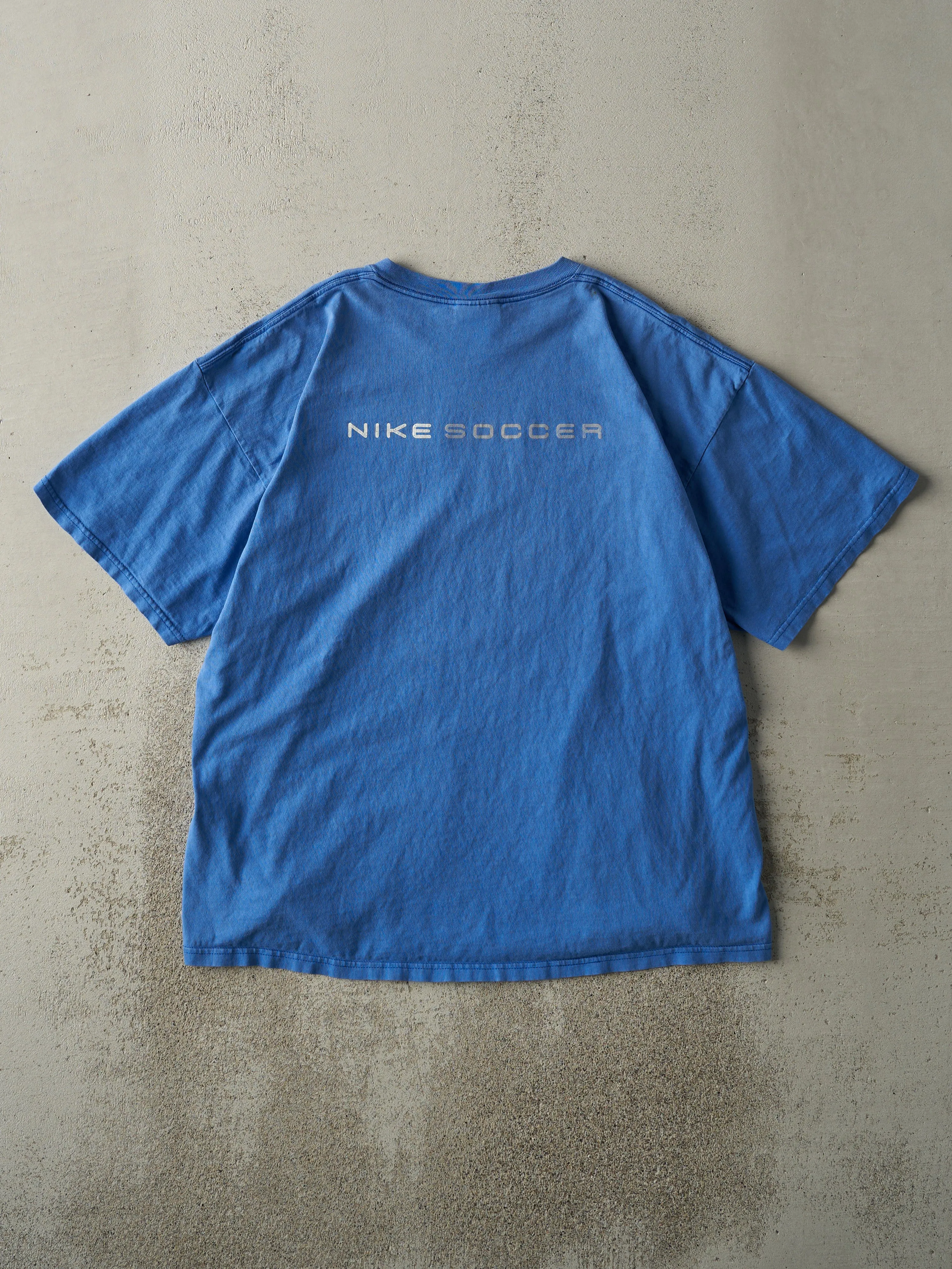 Vintage 90s Blue Nike Soccer Tee (L) sold by Rebalance Vintage product image thumbnail 2