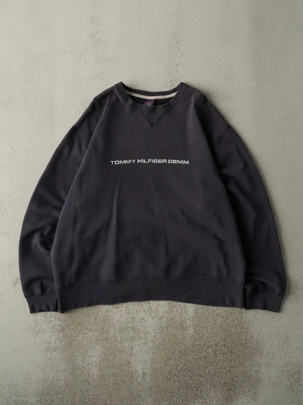 Vintage Y2K Navy Blue Embroidered Tommy Hilfiger Denim Crewneck (XL) sold by Rebalance Vintage
