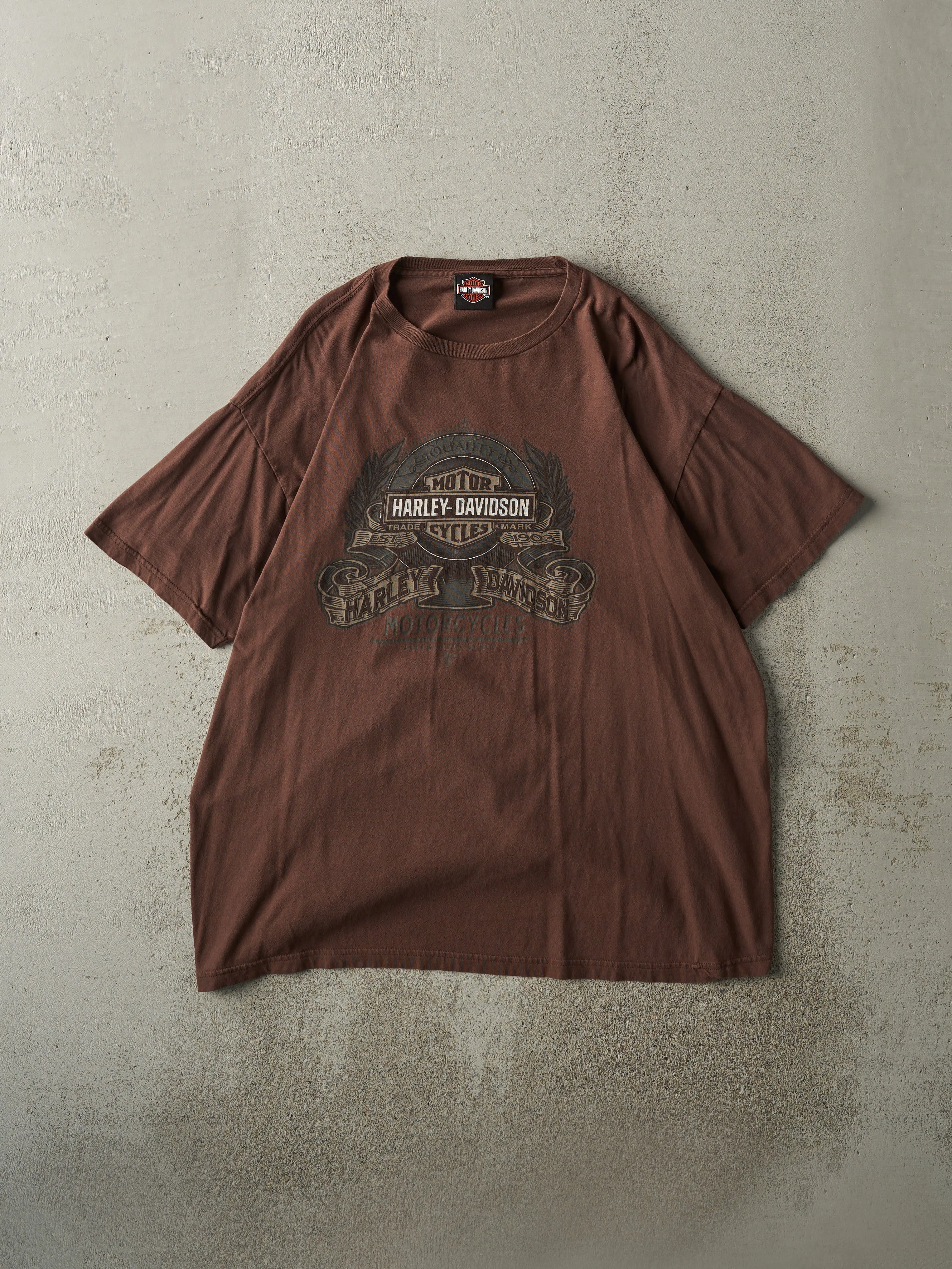 14' Brown Burlington IA Harley Davidson Tee (L) sold by Rebalance Vintage