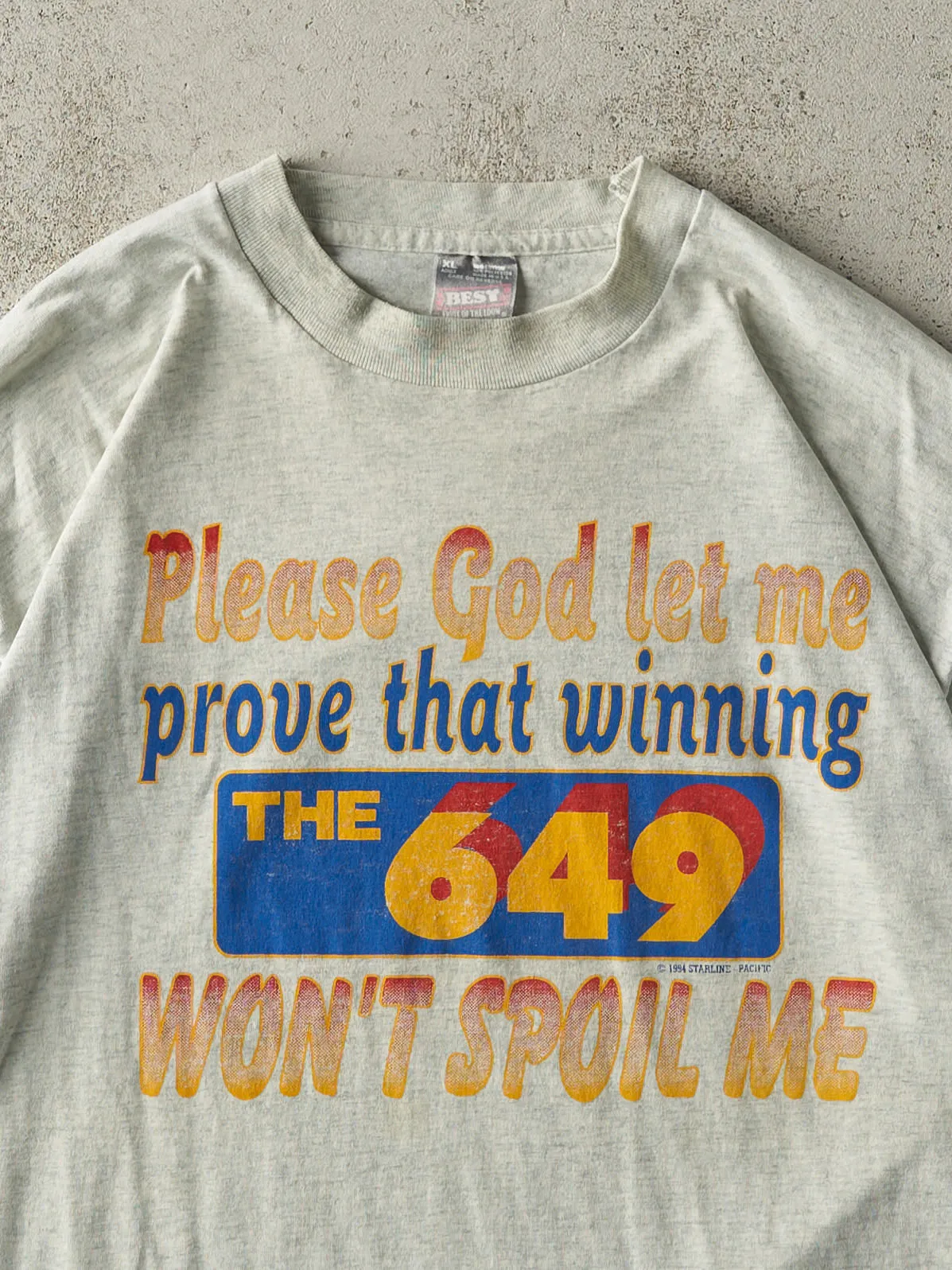 Vintage 94' Heather Grey "Winning Won't Spoil Me" Lotto 649 Single Stitch Tee (L) sold by Rebalance Vintage product image thumbnail 2