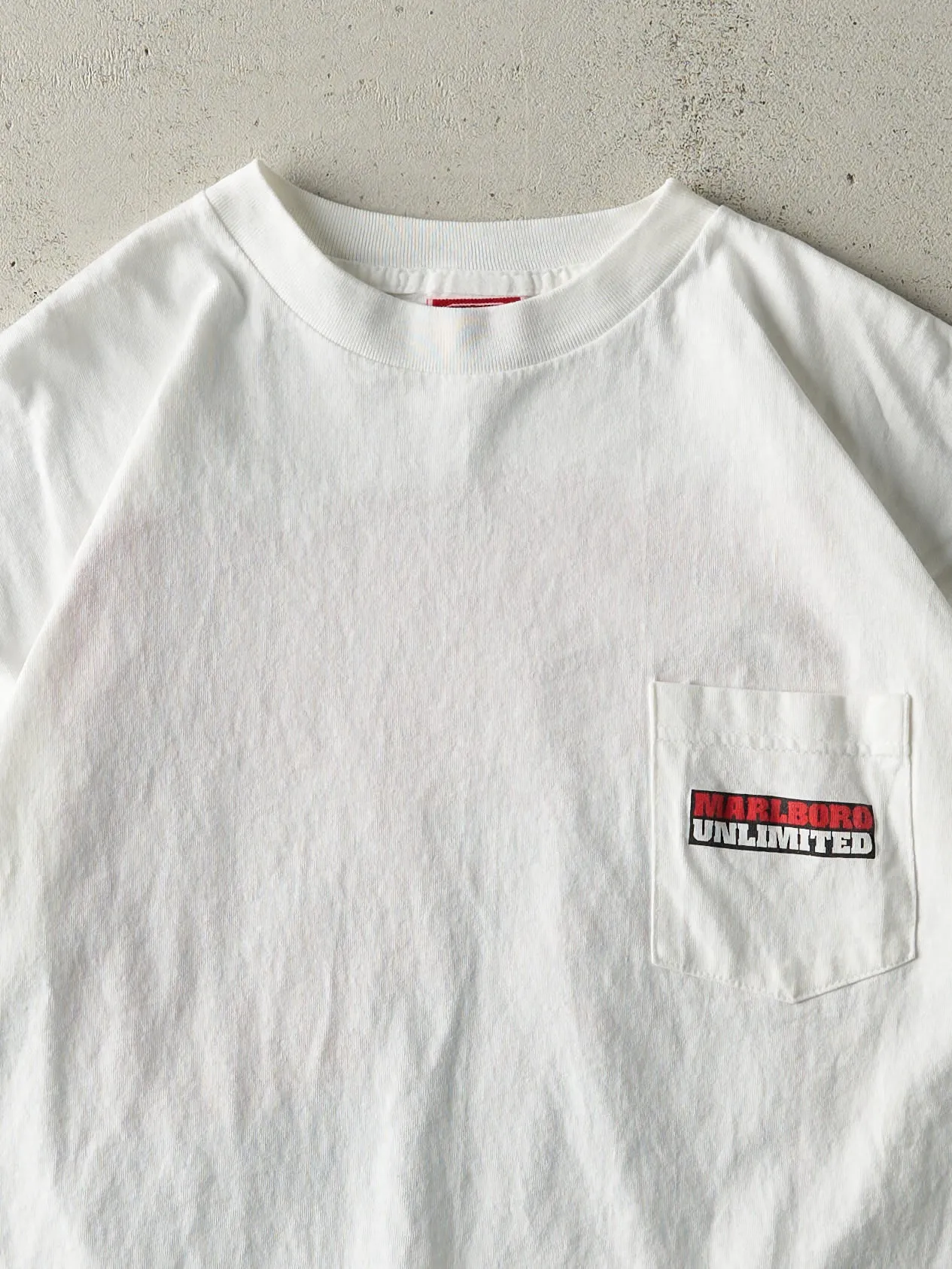 Vintage 95' White Marlboro Unlimited Pocket Tee (L) sold by Rebalance Vintage product image thumbnail 3