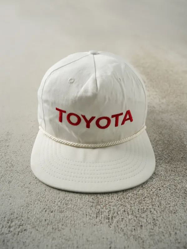 Vintage 90s White Toyota Plastic Strap Back Hat sold by Rebalance Vintage