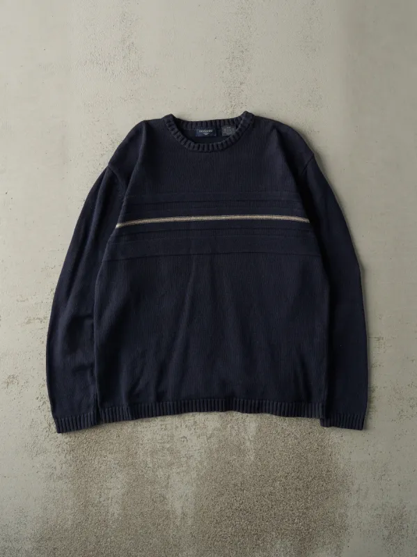 Vintage Y2K Navy Blue Striped Knit Pullover (M/L) sold by Rebalance Vintage