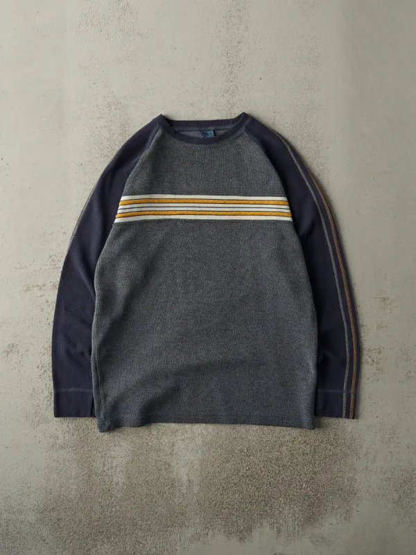 Vintage Y2K Navy Blue & Grey Thermal Long Sleeve (M) sold by Rebalance Vintage