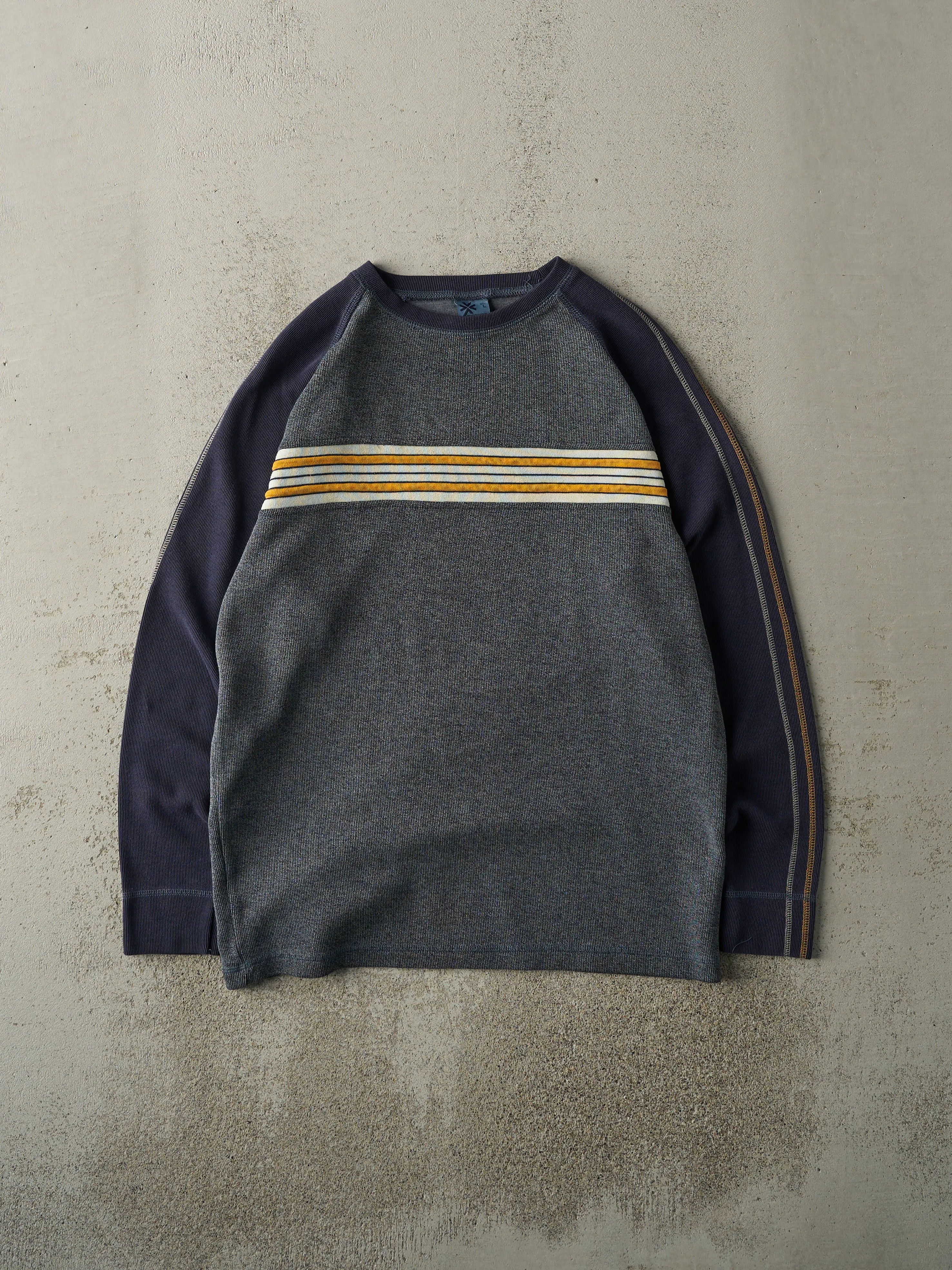 Vintage Y2K Navy Blue & Grey Thermal Long Sleeve (M) sold by Rebalance Vintage