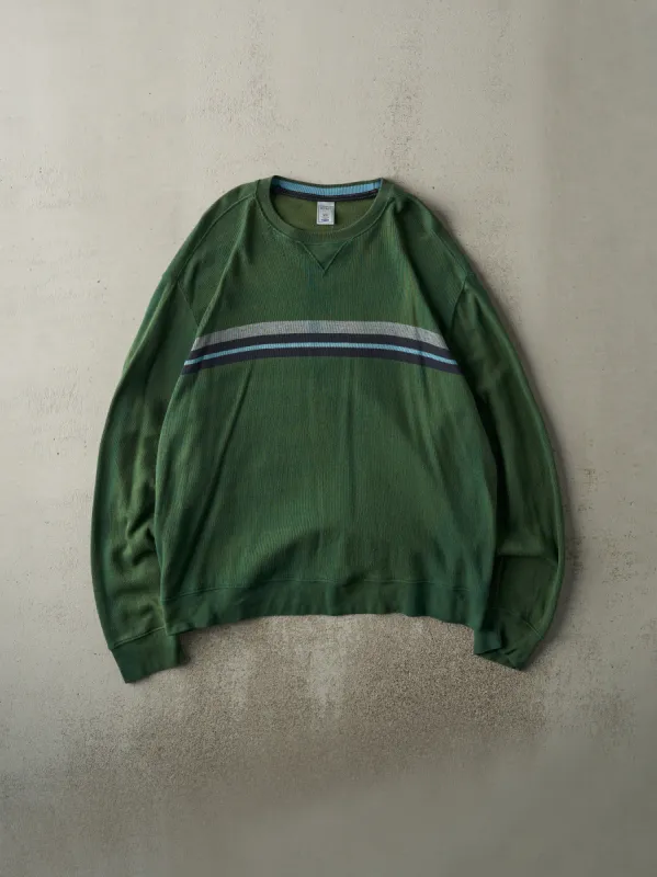 Vintage Y2K Green Striped Thermal Long Sleeve (XL) sold by Rebalance Vintage
