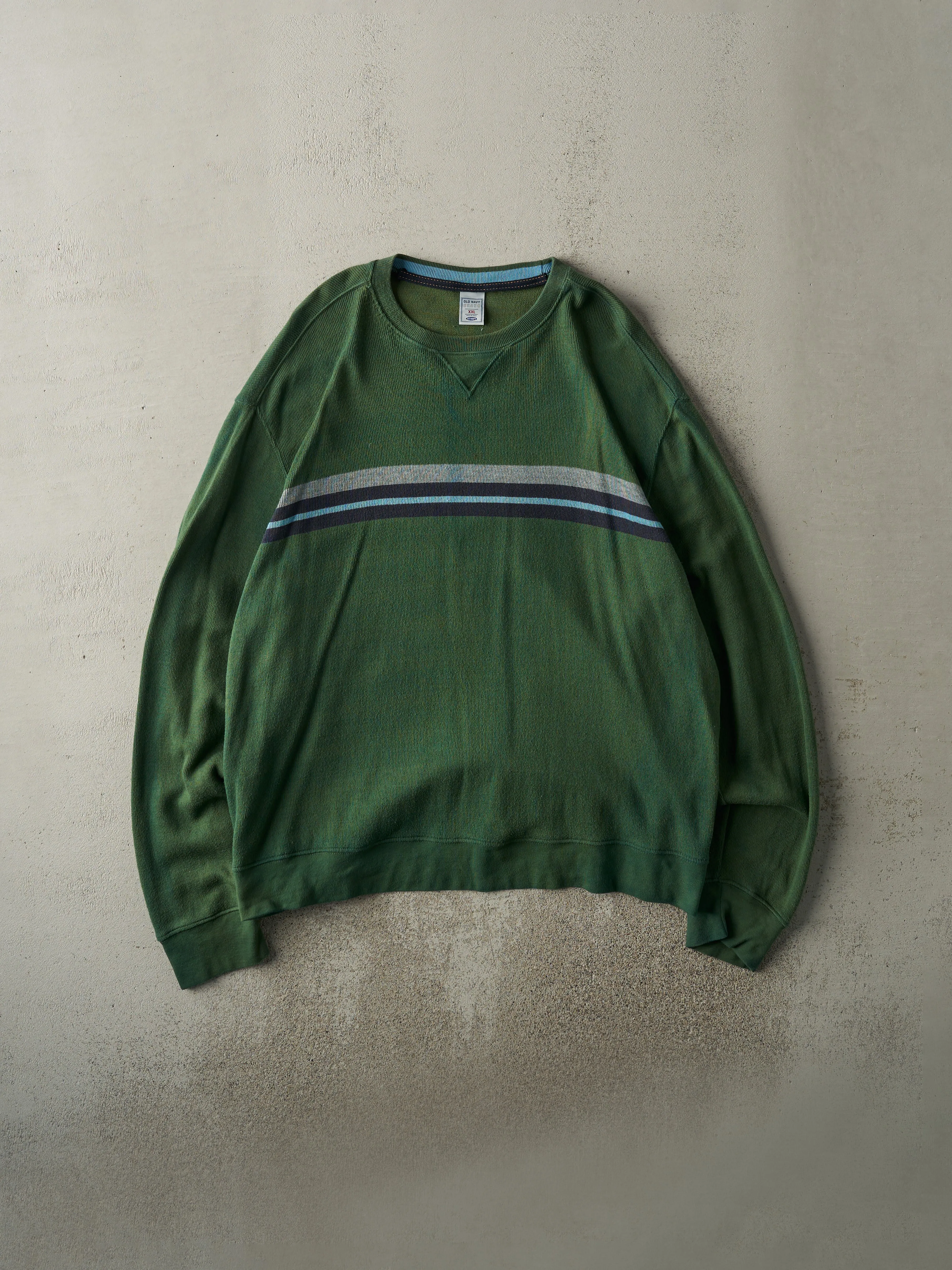 Vintage Y2K Green Striped Thermal Long Sleeve (XL) sold by Rebalance Vintage